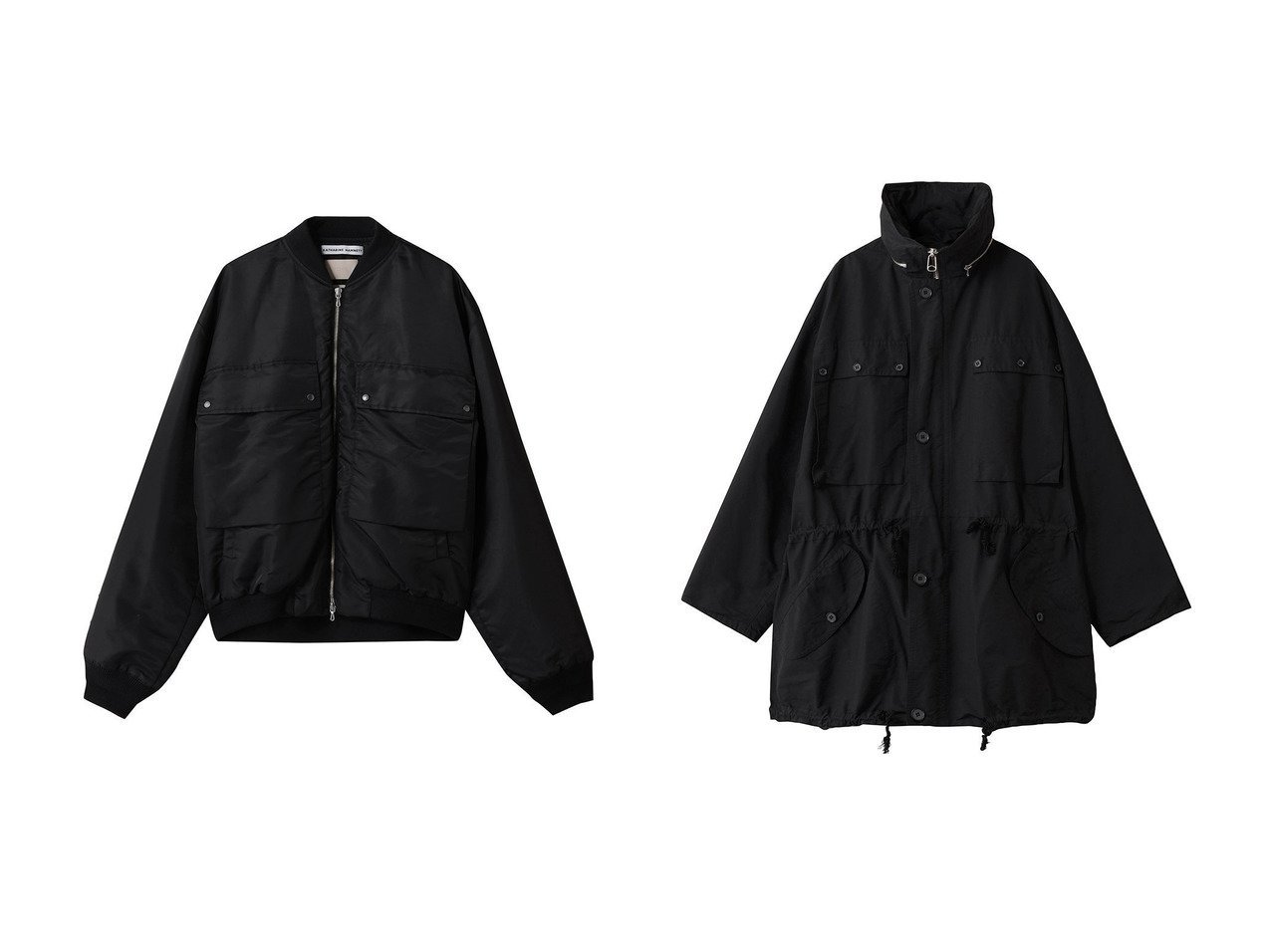 【YOKE / MEN/ヨーク】の【MEN】【YOKE × KATHARINE HAMNETT】リサイクル ポリエステル ハーフ コート&【MEN】【YOKE × KATHARINE HAMNETT】リサイクル ナイロン フライト ジャケット 秋冬におすすめ！トレンド、メンズファッションの通販 おすすめ人気トレンドファッション通販アイテム インテリア・キッズ・メンズ・レディースファッション・服の通販 founy(ファニー) 　ファッション　Fashion　メンズファッション　Fashion for Men　ジャケット　Jacket, Outerwear　ツイル　Twist, Twisted Detail　フラップ　Flap, Flap Pocket　ポケット　Pocket, Pocket Detail　ミリタリー　Military, Army Style　新作・新入荷　New Arrivals / New In　A/W・秋冬　Autumn/Winter　スタンド　Stand Collar, Upright Stand　ハーフ　Half, Half-Length　モダン　Modern, Contemporary　ロング　Long, Long-Length　ブラック系　Black　|ID:crp329100000223050