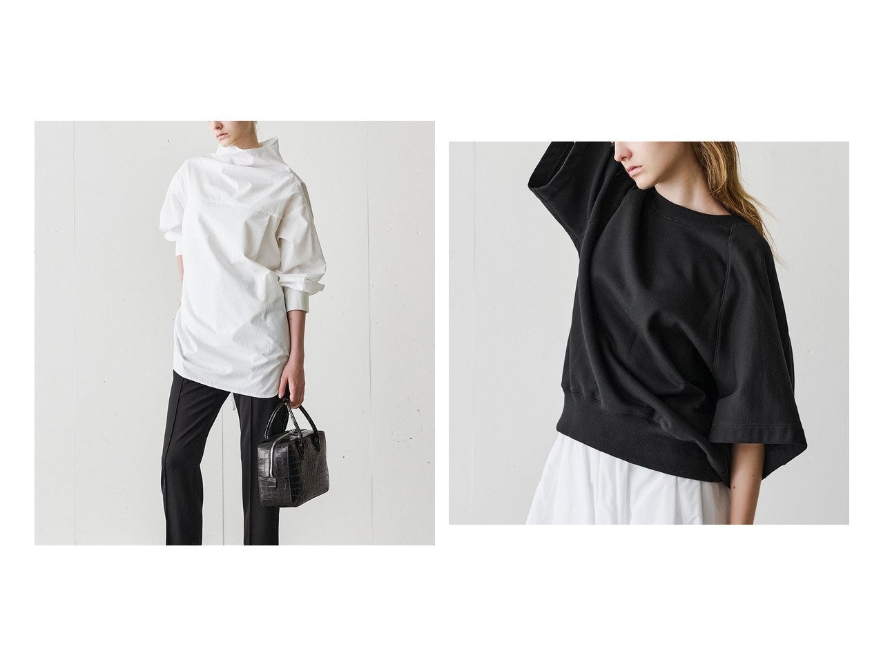 【DoCLASSE/ドゥクラッセ】の高密度コットン・ハイネックオーバーシャツ&ループ裏毛・立体プルオーバー おすすめ！40代50代からの婦人服 トレンド、レディースファッションの通販 おすすめ人気トレンドファッション通販アイテム インテリア・キッズ・メンズ・レディースファッション・服の通販 founy(ファニー) 　ファッション　Fashion　レディースファッション　Fashion for Women　トップス・カットソー　Cut & Sew Tops　シャツ・ブラウス・オフィスカジュアル　Elegant Blouses & Button-Ups　カジュアルプルオーバー・ニットトップス　Pullovers & Knit Tops / Casual Pullovers　カットソー・ベーシックTシャツ　Cut-and-Sewn Tops / Stretch Tees & Basics　新作・新入荷　New Arrivals / New In　シンプル　Simple, Minimal　タイプライター　Typewriter Fabric, Crisp Cotton　ハイネック　High Neck, Mock Neck　フォルム　Silhouette, Form　プレーン　Plain, Simple　リボン　Ribbon, Bow　レギンス　Leggings, Stretch Pants　ロング　Long, Long-Length　カットソー　Cut and Sewn Top　スウェット / スエット　Sweatshirt, Sweatwear　ボックス　Boxy, Box Shape　ループ　Loop, Loop Knit　ホワイト系　White　ブラック系　Black　|ID:crp329100000223071