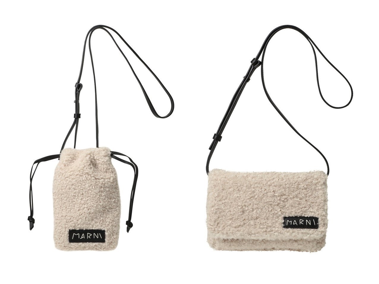 【MARNI/マルニ】のMARNI MENDING ムートン巾着スマホポシェット&MARNI MENDING ムートンポシェット おすすめ！トレンド、レディースファッションの通販 おすすめ人気トレンドファッション通販アイテム インテリア・キッズ・メンズ・レディースファッション・服の通販 founy(ファニー) 　ファッション　Fashion　レディースファッション　Fashion for Women　ユニセックス　Unisex, Genderless　おすすめ　Recommended / Our Picks　ギフト プレゼント　Gift / Present　ショルダー　Shoulder, Shoulder Strap　ボックス　Boxy, Box Shape　ポシェット　Pochette, Mini Bag　ムートン　Shearling, Mouton　リップ　Lip, Lip Motif　ロング　Long, Long-Length　巾着　Drawstring Bag, Kinchaku　新作・新入荷　New Arrivals / New In　旅行　Travel　A/W・秋冬　Autumn/Winter　ホワイト系　White　|ID:crp329100000223165