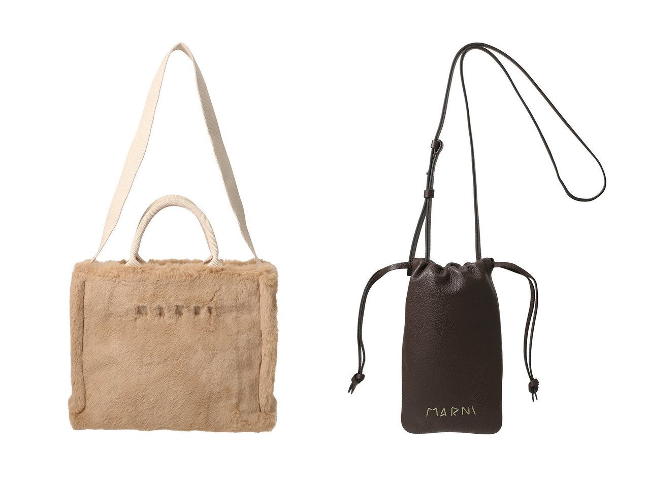 【MARNI/マルニ】のフェイクファー 2wayトートバッグ&MARNI MENDING 巾着スマホポシェット おすすめ！トレンド、レディースファッションの通販 おすすめ人気トレンドファッション通販アイテム インテリア・キッズ・メンズ・レディースファッション・服の通販 founy(ファニー) 　ファッション　Fashion　レディースファッション　Fashion for Women　バッグ　Bags　スクエア　Square, Square Shape　フェイクファー　Faux Fur, Imitation Fur　フォルム　Silhouette, Form　新作・新入荷　New Arrivals / New In　A/W・秋冬　Autumn/Winter　ユニセックス　Unisex, Genderless　ショルダー　Shoulder, Shoulder Strap　スタイリッシュ　Stylish, Fashionable　ポシェット　Pochette, Mini Bag　ロング　Long, Long-Length　巾着　Drawstring Bag, Kinchaku　旅行　Travel　|ID:crp329100000223167