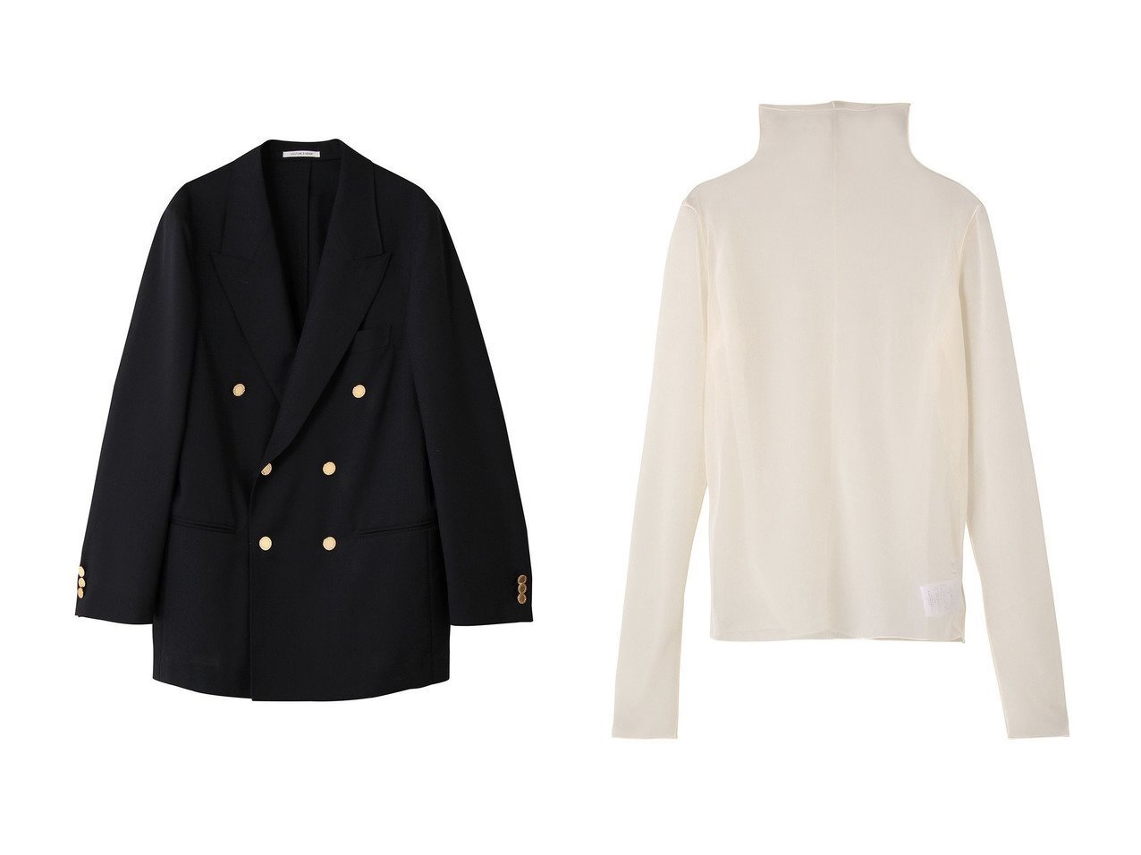 【1er Arrondissement/プルミエ アロンディスモン】のシアーハイネックカットソー&【COUTURE D ADAM】ジャケット おすすめ！トレンド、レディースファッションの通販 おすすめ人気トレンドファッション通販アイテム インテリア・キッズ・メンズ・レディースファッション・服の通販 founy(ファニー) 　ファッション　Fashion　レディースファッション　Fashion for Women　アウター　Coat / Outerwear Collection　レディースジャケット・軽アウター　Jackets　トップス・カットソー　Cut & Sew Tops　シャツ・ブラウス・オフィスカジュアル　Elegant Blouses & Button-Ups　ロングTシャツ・Tシャツ　Longline T-Shirts & Tees　カットソー・ベーシックTシャツ　Cut-and-Sewn Tops / Stretch Tees & Basics　ジャケット　Jacket, Outerwear　フェミニン　Feminine, Girly　エレガント 上品　Elegant　新作・新入荷　New Arrivals / New In　ブルー系　Blue　ベージュ系　Beige　ブラック系　Black　|ID:crp329100000223172