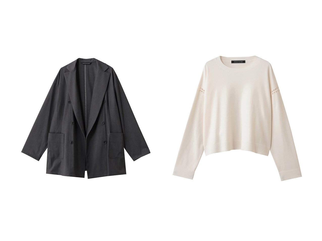 【mizuiro ind/ミズイロ インド】のcrew neck wide tunic crochet チュニック&double breasted shit JK ジャケット おすすめ！トレンド、レディースファッションの通販 おすすめ人気トレンドファッション通販アイテム インテリア・キッズ・メンズ・レディースファッション・服の通販 founy(ファニー) 　ファッション　Fashion　レディースファッション　Fashion for Women　アウター　Coat / Outerwear Collection　レディースジャケット・軽アウター　Jackets　ワンピース　Dresses　チュニック　Tunic Tops & Dresses　おすすめ　Recommended / Our Picks　ジャケット　Jacket, Outerwear　ストレッチ　Stretch, Stretchy Fabric　セットアップ　Set-Up, Coordinated Outfit　ダブル　Double, Double-Breasted　ドレープ　Drape, Draping Fabric　エレガント 上品　Elegant　新作・新入荷　New Arrivals / New In　ブルー系　Blue　グレー系　Gray　ブラック系　Black　|ID:crp329100000223173