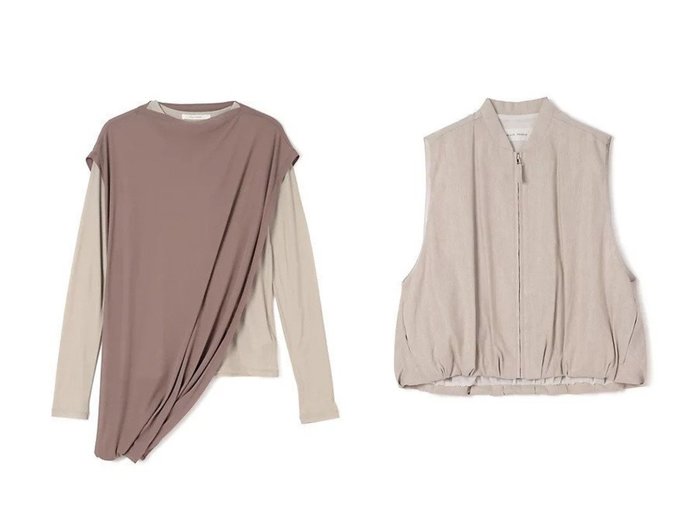 【PLAIN PEOPLE/プレインピープル】のシア―ハイツイストフライスショール型レイヤードTシャツ&リネンレーヨンストレッチブルゾンジレ おすすめ！トレンド、レディースファッションの通販 おすすめ人気トレンドファッション通販アイテム 人気、トレンドファッション・服の通販 founy(ファニー) ファッション Fashion レディースファッション Fashion for Women トップス・カットソー Cut & Sew Tops シャツ・ブラウス・オフィスカジュアル Elegant Blouses & Button-Ups ロングTシャツ・Tシャツ Longline T-Shirts & Tees アウター Coat / Outerwear Collection ブルゾンジャケット・スポーティアウター Blouson Jackets ベスト&ジレ / 重ね着スタイル Vests & Gilets ショール Shawl, Wrap ドレープ Drape, Draping Fabric ベスト Vest, Waistcoat ベーシック Basic, Essential 洗える Machine Washable 長袖 Long Sleeve, Full Sleeve ギャザー Gathered, Ruffled セットアップ Set-Up, Coordinated Outfit ドレス Dress, One-Piece ブルゾン Blouson, Bomber Jacket |ID:crp329100000223190