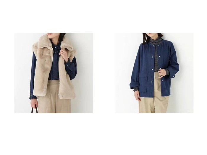 【HUMAN WOMAN/ヒューマンウーマン】のフェイクファーコクーンジレ&8ozデニムブルゾン おすすめ！トレンド、レディースファッションの通販 おすすめ人気トレンドファッション通販アイテム 人気、トレンドファッション・服の通販 founy(ファニー) ファッション Fashion レディースファッション Fashion for Women アウター Coat / Outerwear Collection トップス・カットソー Cut & Sew Tops ベスト&ジレ / 重ね着スタイル Vests & Gilets ブルゾンジャケット・スポーティアウター Blouson Jackets おすすめ Recommended / Our Picks シンプル Simple, Minimal スタンダード Standard, Basic フェイクファー Faux Fur, Imitation Fur ムートン Shearling, Mouton デニム Denim, Jeans Material フラップ Flap, Flap Pocket ブルゾン Blouson, Bomber Jacket ボトム Bottoms, Lower Wear ポケット Pocket, Pocket Detail 秋 Autumn 羽織 Haori, Light Jacket |ID:crp329100000223191