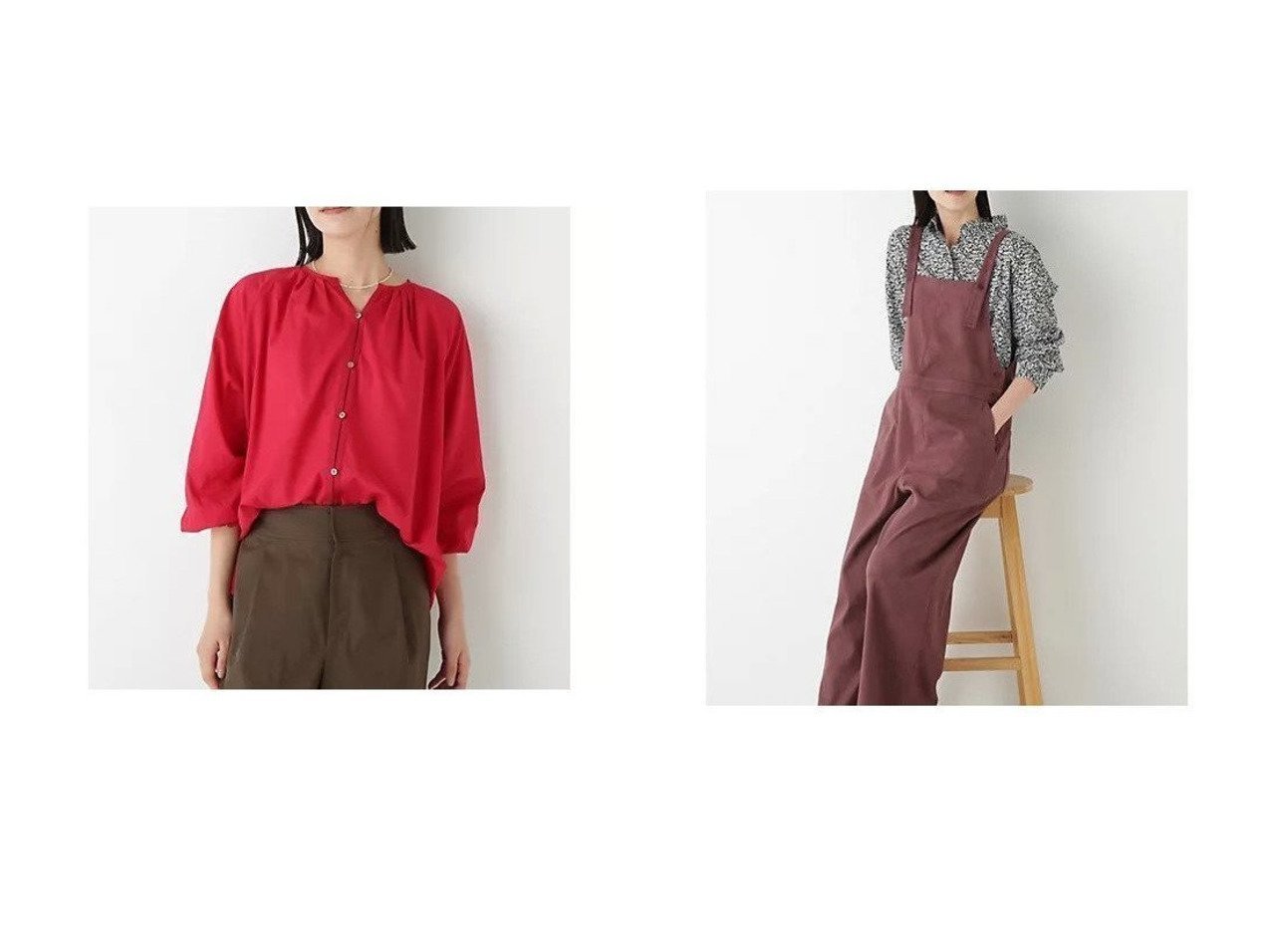 【HUMAN WOMAN/ヒューマンウーマン】のダイヤドットギャザーブラウス&ストレッチスェードオーバーオール おすすめ！トレンド、レディースファッションの通販 おすすめ人気トレンドファッション通販アイテム インテリア・キッズ・メンズ・レディースファッション・服の通販 founy(ファニー) 　ファッション　Fashion　レディースファッション　Fashion for Women　トップス・カットソー　Cut & Sew Tops　シャツ・ブラウス・オフィスカジュアル　Elegant Blouses & Button-Ups　おすすめ　Recommended / Our Picks　カフス　Cuff Design　ギャザー　Gathered, Ruffled　スタンダード　Standard, Basic　バランス　Balance, Style Balance　羽織　Haori, Light Jacket　ワーク　Workwear, Utility Style　オレンジ系　Orange　ブラウン系　Brown　ベージュ系　Beige　|ID:crp329100000223192