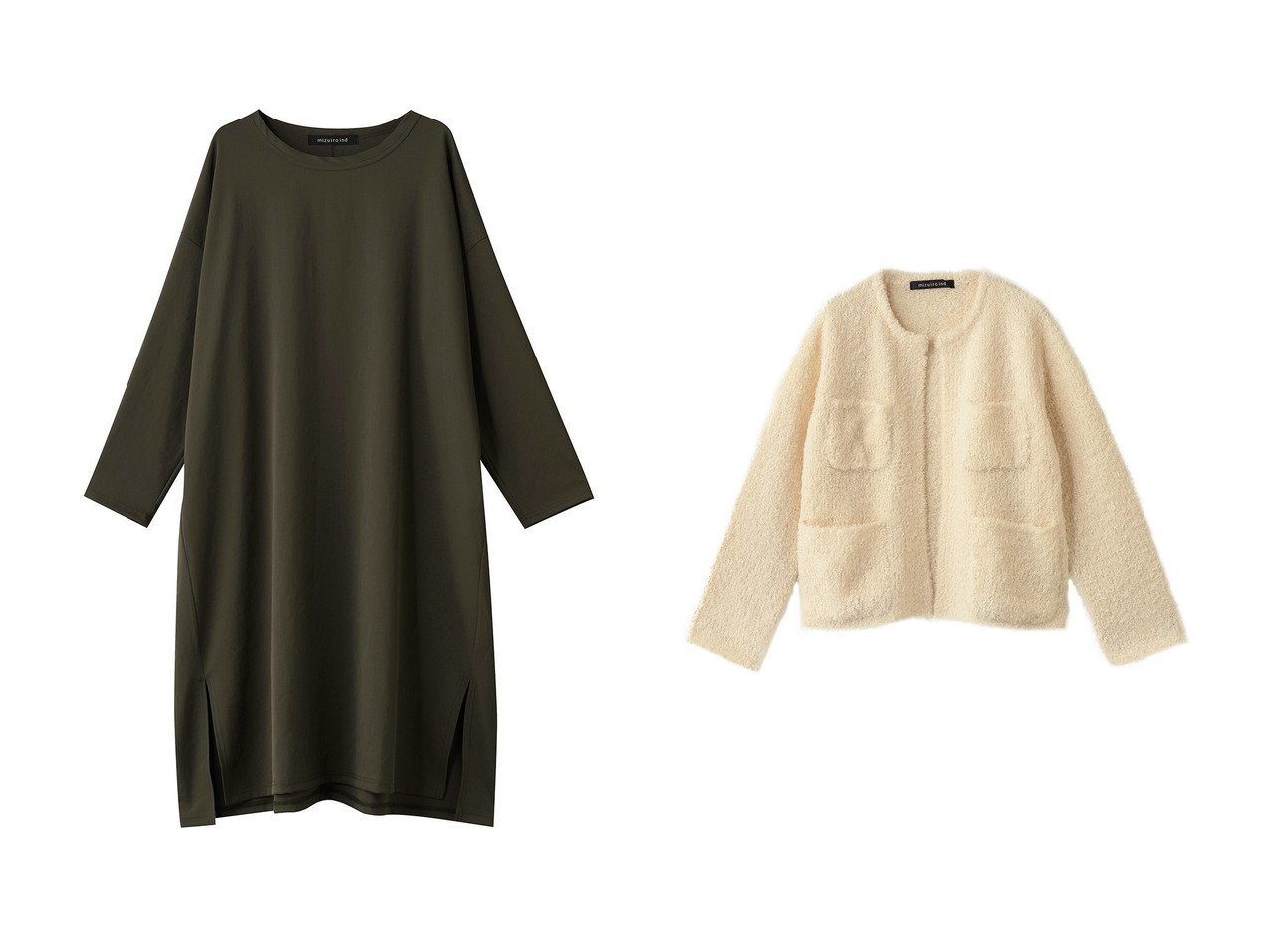 【mizuiro ind/ミズイロ インド】のD with pockets カーディガン&crew neck long OP ワンピース おすすめ！トレンド、レディースファッションの通販 おすすめ人気トレンドファッション通販アイテム インテリア・キッズ・メンズ・レディースファッション・服の通販 founy(ファニー) 　ファッション　Fashion　レディースファッション　Fashion for Women　ワンピース　Dresses　チュニック　Tunic Tops & Dresses　トップス・カットソー　Cut & Sew Tops　ニット　Knit Tops & Sweaters　カーディガン・羽織り　Layered Style Cardigans　シューズ　Shoes, Footwear　シンプル　Simple, Minimal　スリット　Slit, Slit Detail　チュニック　Tunic, Long Top　ベーシック　Basic, Essential　ロング　Long, Long-Length　エレガント 上品　Elegant　新作・新入荷　New Arrivals / New In　グリーン系　Green　ブルー系　Blue　ブラック系　Black　|ID:crp329100000223256