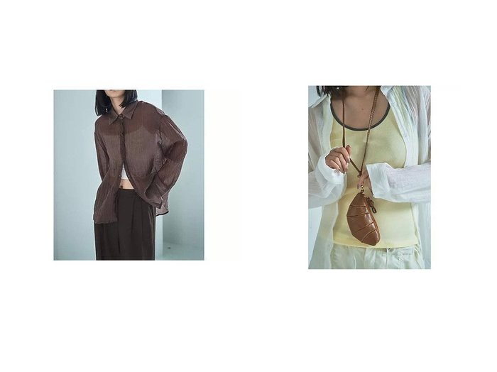 【marjour/マージュール】のWRINKLE SHEER SHIRTS&BURNT CROISSANT CHARM おすすめ！トレンド、レディースファッションの通販 おすすめ人気トレンドファッション通販アイテム 人気、トレンドファッション・服の通販 founy(ファニー) ファッション Fashion レディースファッション Fashion for Women トップス・カットソー Cut & Sew Tops シャツ・ブラウス・オフィスカジュアル Elegant Blouses & Button-Ups インナー Innerwear オーガンジー Organza Fabric 秋 Autumn グラデーション Gradient, Ombre シアー Sheer, See-Through シンプル Simple, Minimal ジャケット Jacket, Outerwear ストレッチ Stretch, Stretchy Fabric タートル Turtleneck, Turtle Collar ポケット Pocket, Pocket Detail 羽織 Haori, Light Jacket ランダム Random, Irregular 冬 Winter / This Winter 夏 Summer チャーム Charm, Pendant ポーチ Pouch, Small Case リップ Lip, Lip Motif ループ Loop, Loop Knit |ID:crp329100000223280