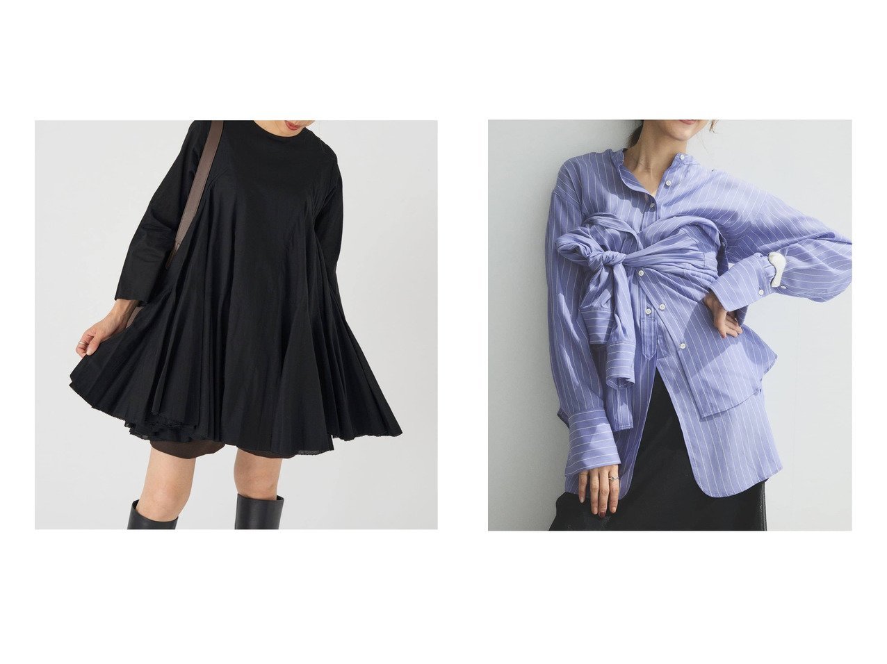 【IENA/イエナ】のアユーシ 別注 ロングスリーブラッフルドレス&リヨセルストライプバンドカラーシャツ おすすめ！トレンド、レディースファッションの通販 おすすめ人気トレンドファッション通販アイテム インテリア・キッズ・メンズ・レディースファッション・服の通販 founy(ファニー) 　ファッション　Fashion　レディースファッション　Fashion for Women　ワンピース　Dresses　フォーマル・パーティードレス・結婚式用ドレス　Elegant & Casual Dresses　トップス・カットソー　Cut & Sew Tops　シャツ・ブラウス・オフィスカジュアル　Elegant Blouses & Button-Ups　インド　Indian Textile　カーディガン　Cardigan, Knitwear　クロップド　Cropped, Short Length　タイツ　Tights, Legwear　チュニック　Tunic, Long Top　人気　Popular, Best Seller　バランス　Balance, Style Balance　フレア　Flare, Flared　フロント　Front, Front Design　ボトム　Bottoms, Lower Wear　別注　Limited Edition, Custom Order　ミニスカート　Mini Skirt, Short Skirt　レース　Lace, Lace Fabric　ワーク　Workwear, Utility Style　A/W・秋冬　Autumn/Winter　おすすめ　Recommended / Our Picks　2025年　2025　2025-2026秋冬・A/W　Autumn/Winter 2025–26 AW25–26　ストライプ　Stripe, Striped Pattern　ブラウン系　Brown　ブラック系　Black　ブルー系　Blue　|ID:crp329100000223305