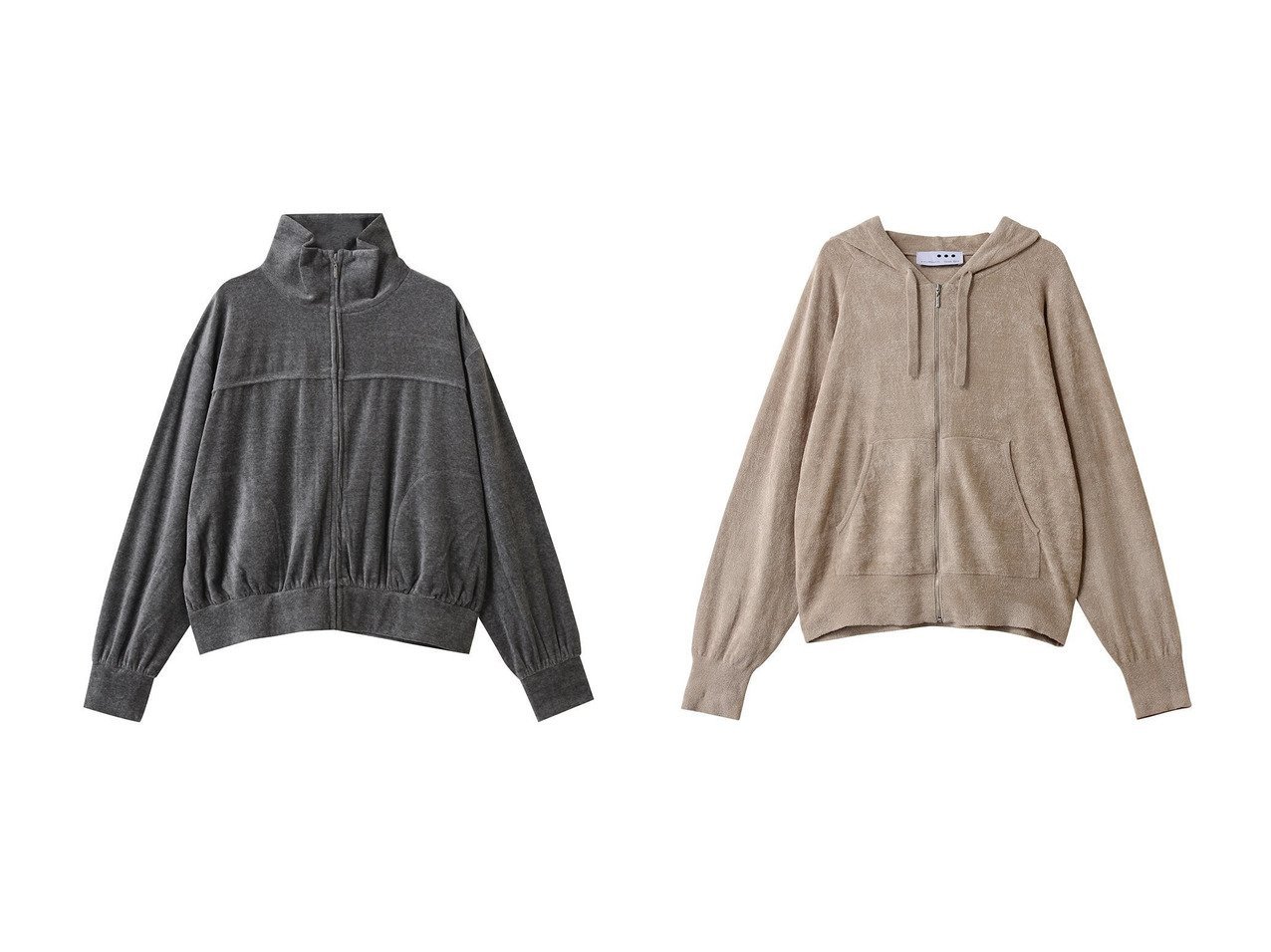 【three dots/スリー ドッツ】のコットンベロア ジップアップブルゾン&ベロアセーター ジップアップフーディ おすすめ！トレンド、レディースファッションの通販 おすすめ人気トレンドファッション通販アイテム インテリア・キッズ・メンズ・レディースファッション・服の通販 founy(ファニー) 　ファッション　Fashion　レディースファッション　Fashion for Women　アウター　Coat / Outerwear Collection　レディースジャケット・軽アウター　Jackets　ブルゾンジャケット・スポーティアウター　Blouson Jackets　トップス・カットソー　Cut & Sew Tops　シャツ・ブラウス・オフィスカジュアル　Elegant Blouses & Button-Ups　レディースパーカー・カジュアルフーディー　Casual Hoodies & Sweatshirts　ロングTシャツ・Tシャツ　Longline T-Shirts & Tees　スウェット・クルーネックトップス　Sweatshirts & Crewnecks / Relaxed Fit Sweat Tops　カットソー・ベーシックTシャツ　Cut-and-Sewn Tops / Stretch Tees & Basics　ベロアトップス　Velour Tops / Velvet-Look Items　ギャザー　Gathered, Ruffled　ジャケット　Jacket, Outerwear　スポーティ　Sporty, Casual Athletic　ブルゾン　Blouson, Bomber Jacket　ベロア　Velour, Soft Velvet　新作・新入荷　New Arrivals / New In　グレー系　Gray　ブルー系　Blue　ブラック系　Black　ベージュ系　Beige　|ID:crp329100000223340