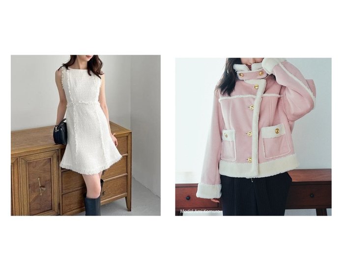 【SNIDEL/スナイデル】のツイードミニワンピース&【WEB限定/ボアコレクション】金ボタンバリエジャケット おすすめ！トレンド、レディースファッションの通販 おすすめ人気トレンドファッション通販アイテム 人気、トレンドファッション・服の通販 founy(ファニー) ファッション Fashion レディースファッション Fashion for Women アウター Coat / Outerwear Collection レディースジャケット・軽アウター Jackets ワンピース Dresses ウェーブ Wavy Pattern コレクション Collection, Seasonal Line ジャケット Jacket, Outerwear ストレート Straight, Straight Cut スマート Smart, Elegant デニム Denim, Jeans Material フロント Front, Front Design ベーシック Basic, Essential ミドル Middle Length, Mid Height おすすめ Recommended / Our Picks エレガント 上品 Elegant イエロー Yellow オレンジ Orange キャップ Cap, Baseball Cap スパンコール Sequins, Sequin Embellishment ツイード Twill, Twill Weave フリンジ Fringe, Tassel マーメイド Mermaid, Fishtail Silhouette ミックス Mix, Mixed Style リボン Ribbon, Bow リュクス Luxury, Elegant, High-End, Chic A/W・秋冬 Autumn/Winter |ID:crp329100000223390