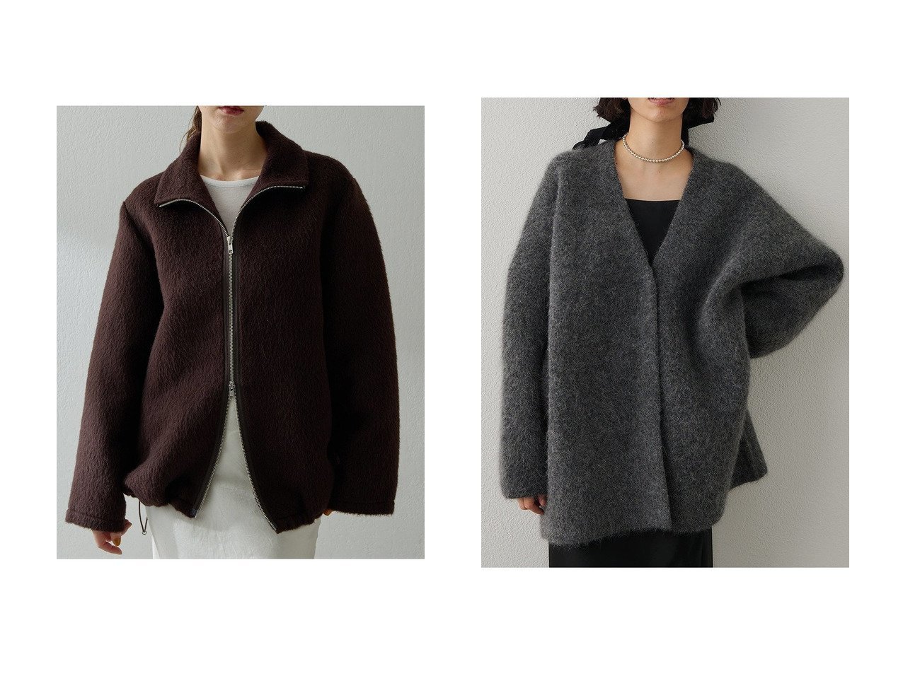 【Whim Gazette/ウィムガゼット】のアルパカシャギーブルゾン&セッケツニットジャケット おすすめ！トレンド、レディースファッションの通販 おすすめ人気トレンドファッション通販アイテム インテリア・キッズ・メンズ・レディースファッション・服の通販 founy(ファニー) 　ファッション　Fashion　レディースファッション　Fashion for Women　アウター　Coat / Outerwear Collection　レディースジャケット・軽アウター　Jackets　ブルゾンジャケット・スポーティアウター　Blouson Jackets　インナー　Innerwear　カーディガン　Cardigan, Knitwear　ジャケット　Jacket, Outerwear　バランス　Balance, Style Balance　ミドル　Middle Length, Mid Height　エレガント 上品　Elegant　新作・新入荷　New Arrivals / New In　ブラック系　Black　グレー系　Gray　ベージュ系　Beige　ブラウン系　Brown　|ID:crp329100000223415