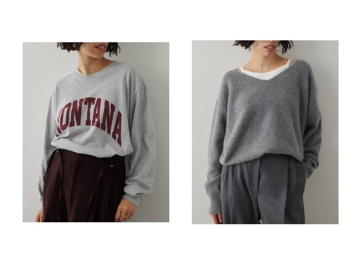 【Whim Gazette/ウィムガゼット】のMONTANAロングTシャツ&W Vネックプルオーバー おすすめ！トレンド、レディースファッションの通販 おすすめ人気トレンドファッション通販アイテム 人気、トレンドファッション・服の通販 founy(ファニー) 　ファッション　Fashion　レディースファッション　Fashion for Women　トップス・カットソー　Cut & Sew Tops　ニット　Knit Tops & Sweaters　カジュアルプルオーバー・ニットトップス　Pullovers & Knit Tops / Casual Pullovers　Vネックトップス　V-Neck Tops / V-Cut Neckline Shirts　シャツ・ブラウス・オフィスカジュアル　Elegant Blouses & Button-Ups　ロングTシャツ・Tシャツ　Longline T-Shirts & Tees　カットソー・ベーシックTシャツ　Cut-and-Sewn Tops / Stretch Tees & Basics　おすすめ　Recommended / Our Picks　インナー　Innerwear　デコルテ　Décolleté, Neckline　フォックス　Fox, Fox Fur　エレガント 上品　Elegant　新作・新入荷　New Arrivals / New In　|ID:crp329100000223416