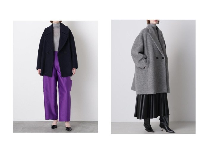【hueLe Museum/ヒューエルミュージアム】の【hLM】ブークレージャージコート&【STUMBLY】New Big Silhouette Pea JK おすすめ！トレンド、レディースファッションの通販 おすすめ人気トレンドファッション通販アイテム 人気、トレンドファッション・服の通販 founy(ファニー) ファッション Fashion レディースファッション Fashion for Women アウター Coat / Outerwear Collection コート・ロングコート・ピーコート Long Coats, Peacoats & More シンプル Simple, Minimal チェスターコート Chester Coat, Long Coat ループ Loop, Loop Knit ロング Long, Long-Length エレガント 上品 Elegant |ID:crp329100000223428