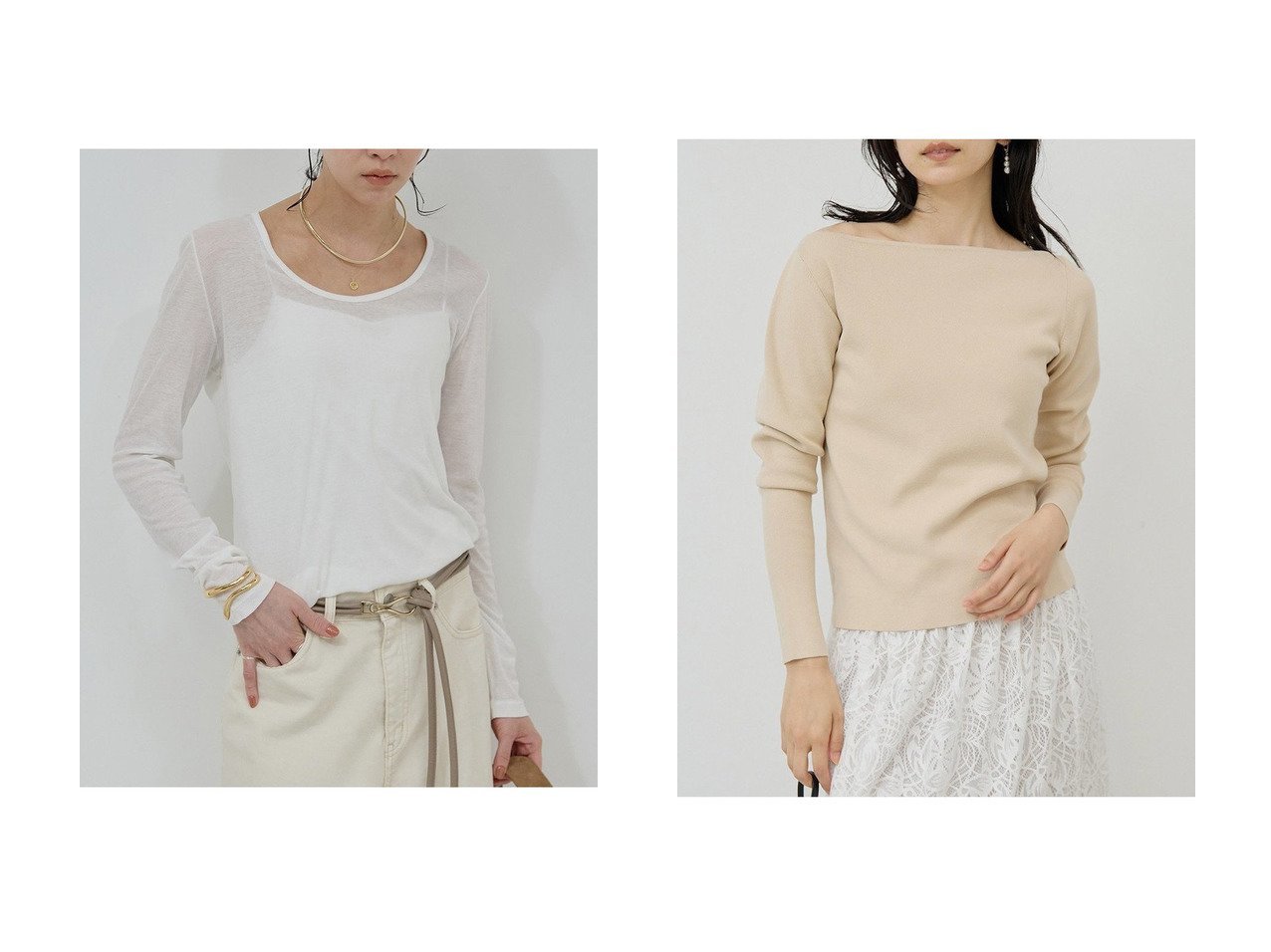 【GALLARDAGALANTE/ガリャルダガランテ】のシアーUネックロンT&ボートニットプルオーバー おすすめ！トレンド、レディースファッションの通販 おすすめ人気トレンドファッション通販アイテム インテリア・キッズ・メンズ・レディースファッション・服の通販 founy(ファニー) 　ファッション　Fashion　レディースファッション　Fashion for Women　トップス・カットソー　Cut & Sew Tops　ニット　Knit Tops & Sweaters　カジュアルプルオーバー・ニットトップス　Pullovers & Knit Tops / Casual Pullovers　シャツ・ブラウス・オフィスカジュアル　Elegant Blouses & Button-Ups　ロングTシャツ・Tシャツ　Longline T-Shirts & Tees　カットソー・ベーシックTシャツ　Cut-and-Sewn Tops / Stretch Tees & Basics　おすすめ　Recommended / Our Picks　インナー　Innerwear　エレガント 上品　Elegant　サロペット　Overalls, Salopette　ジャケット　Jacket, Outerwear　デコルテ　Décolleté, Neckline　新作・新入荷　New Arrivals / New In　シアー　Sheer, See-Through　スリーブ　Sleeve, Long Sleeve / Short Sleeve　ロング　Long, Long-Length　秋　Autumn　ブラック系　Black　ベージュ系　Beige　ホワイト系　White　ブラウン系　Brown　|ID:crp329100000223436