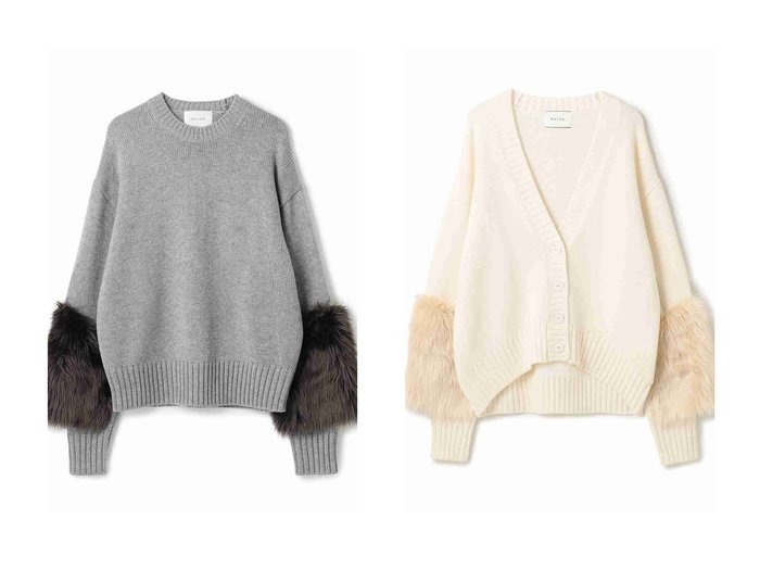 【BEIGE,/ベイジ,】のフェイクファークルーネックニット&フェイクファーVネックカーディガン おすすめ！トレンド、レディースファッションの通販 おすすめ人気トレンドファッション通販アイテム 人気、トレンドファッション・服の通販 founy(ファニー) ファッション Fashion レディースファッション Fashion for Women トップス・カットソー Cut & Sew Tops ニット Knit Tops & Sweaters カジュアルプルオーバー・ニットトップス Pullovers & Knit Tops / Casual Pullovers カーディガン・羽織り Layered Style Cardigans Vネックトップス V-Neck Tops / V-Cut Neckline Shirts ダウン Down, Puffer デニム Denim, Jeans Material フェイクファー Faux Fur, Imitation Fur リュクス Luxury, Elegant, High-End, Chic |ID:crp329100000223445