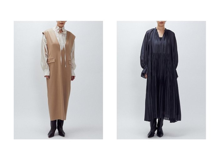【1er Arrondissement/プルミエ アロンディスモン】のウールサテンワンピース&ティアード手絞りプリーツワンピース おすすめ！トレンド、レディースファッションの通販 おすすめ人気トレンドファッション通販アイテム インテリア・キッズ・メンズ・レディースファッション・服の通販 founy(ファニー) https://founy.com/ ファッション Fashion レディースファッション Fashion for Women ワンピース Dresses チュニック Tunic Tops & Dresses サテン Satin, Glossy Fabric チュニック Tunic, Long Top ロング Long, Long-Length エレガント 上品 Elegant 新作・新入荷 New Arrivals / New In |ID:crp329100000223461