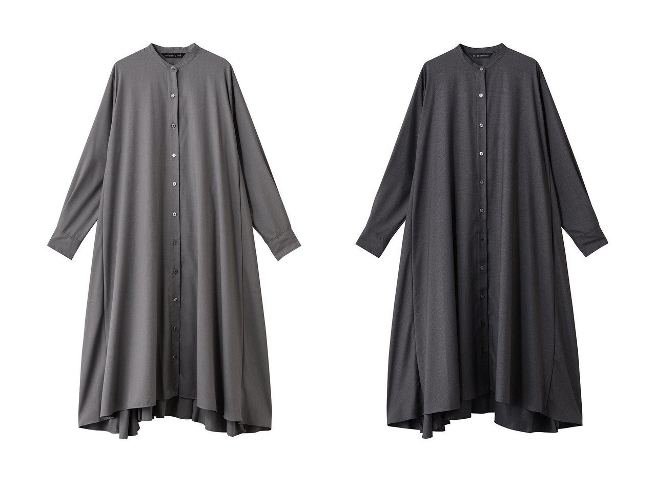 【mizuiro ind/ミズイロ インド】のR stand collar flare OP ワンピース おすすめ！トレンド、レディースファッションの通販 おすすめ人気トレンドファッション通販アイテム インテリア・キッズ・メンズ・レディースファッション・服の通販 founy(ファニー) 　ファッション　Fashion　レディースファッション　Fashion for Women　ワンピース　Dresses　チュニック　Tunic Tops & Dresses　チュニック　Tunic, Long Top　フレア　Flare, Flared　ロング　Long, Long-Length　エレガント 上品　Elegant　新作・新入荷　New Arrivals / New In　グレー系　Gray　|ID:crp329100000223465