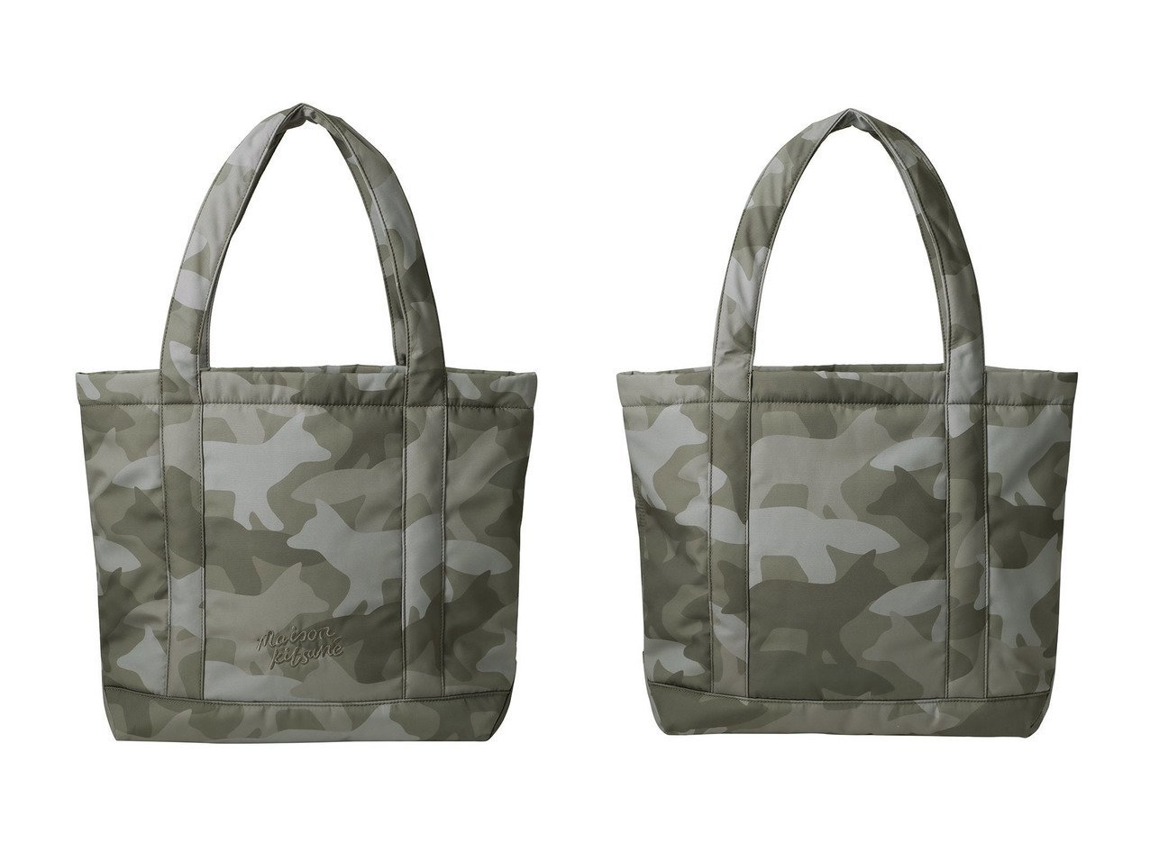 【MAISON KITSUNE/メゾン キツネ】の【UNISEX】CAMO FOX ラージ トートバッグ おすすめ！トレンド、レディースファッションの通販 おすすめ人気トレンドファッション通販アイテム インテリア・キッズ・メンズ・レディースファッション・服の通販 founy(ファニー) 　ファッション　Fashion　レディースファッション　Fashion for Women　バッグ　Bags　ユニセックス　Unisex, Genderless　クッション　Cushion, Throw Pillow　スクエア　Square, Square Shape　スタイリッシュ　Stylish, Fashionable　フォックス　Fox, Fox Fur　フォルム　Silhouette, Form　モチーフ　Motif, Design Theme　新作・新入荷　New Arrivals / New In　グリーン系　Green　|ID:crp329100000223484