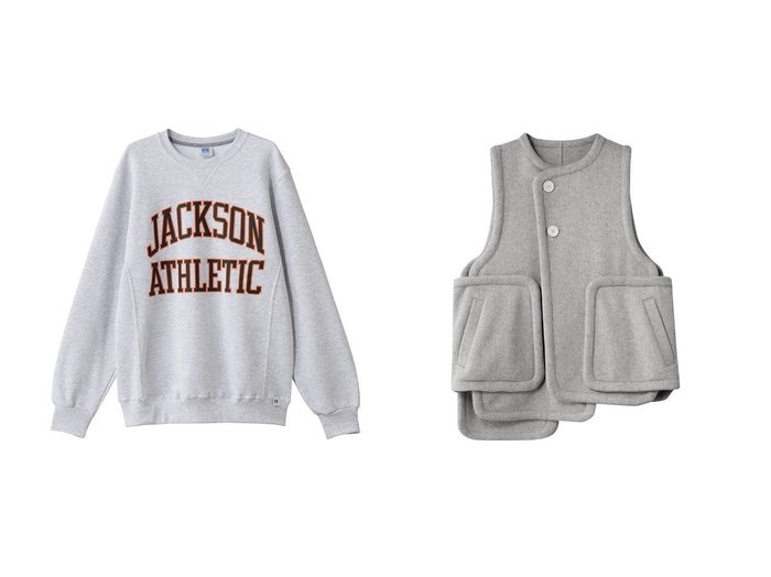 【heliopole/エリオポール】の【RUSSELL ATHLETIC】Arch Logo Dri-Pwer スウェットシャツ&【ENFOLD/エンフォルド】のPIPING VEST おすすめ！トレンド、レディースファッションの通販 おすすめ人気トレンドファッション通販アイテム 人気、トレンドファッション・服の通販 founy(ファニー) 　ファッション　Fashion　レディースファッション　Fashion for Women　アウター　Coat / Outerwear Collection　レディースジャケット・軽アウター　Jackets　トップス・カットソー　Cut & Sew Tops　シャツ・ブラウス・オフィスカジュアル　Elegant Blouses & Button-Ups　レディースパーカー・カジュアルフーディー　Casual Hoodies & Sweatshirts　ロングTシャツ・Tシャツ　Longline T-Shirts & Tees　スウェット・クルーネックトップス　Sweatshirts & Crewnecks / Relaxed Fit Sweat Tops　カットソー・ベーシックTシャツ　Cut-and-Sewn Tops / Stretch Tees & Basics　ジャケット　Jacket, Outerwear　パイピング　Piping, Trim Design　ベスト　Vest, Waistcoat　ポケット　Pocket, Pocket Detail　メランジ　Melange, Mixed Yarn　新作・新入荷　New Arrivals / New In　A/W・秋冬　Autumn/Winter　スポーツ　Sports, Activewear　プリント　Print, Printed Pattern　ラバー　Rubber, Rubber Sole　|ID:crp329100000223507