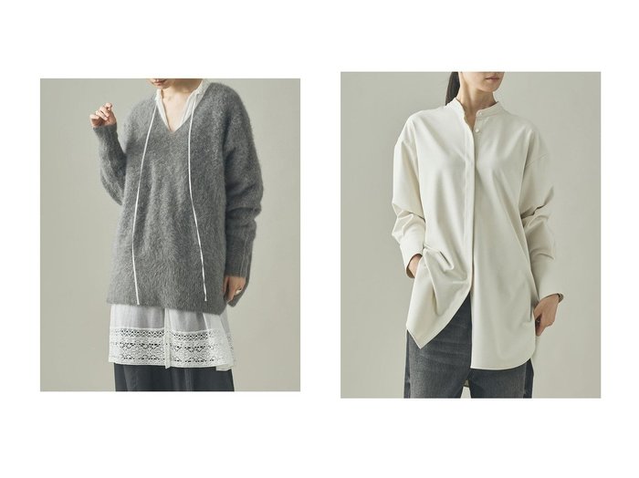 【Curensology/カレンソロジー】のFOXカシミヤVネックニットプルオーバー&ウールライクストレッチシャツ おすすめ！トレンド、レディースファッションの通販 おすすめ人気トレンドファッション通販アイテム 人気、トレンドファッション・服の通販 founy(ファニー) ファッション Fashion レディースファッション Fashion for Women トップス・カットソー Cut & Sew Tops ニット Knit Tops & Sweaters カジュアルプルオーバー・ニットトップス Pullovers & Knit Tops / Casual Pullovers Vネックトップス V-Neck Tops / V-Cut Neckline Shirts シャツ・ブラウス・オフィスカジュアル Elegant Blouses & Button-Ups おすすめ Recommended / Our Picks エアリー Airy Texture ショート Short, Short Length ラグジュアリー Luxury, Elegant リラックス Relax, Relaxed Fit ロング Long, Long-Length 新作・新入荷 New Arrivals / New In |ID:crp329100000223513