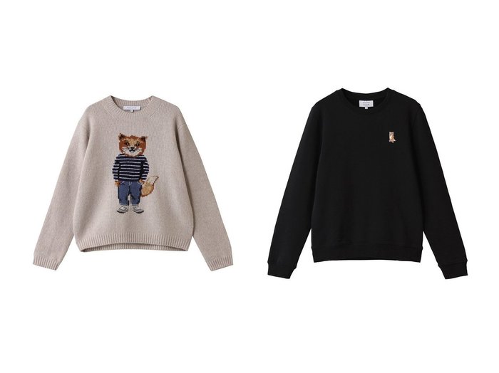 【MAISON KITSUNE/メゾン キツネ】のDRESSED FOX INTARSIA ウール ジャンパー&LADY FOX レギュラー スウェット シャツ おすすめ！トレンド、レディースファッションの通販 おすすめ人気トレンドファッション通販アイテム 人気、トレンドファッション・服の通販 founy(ファニー) ファッション Fashion レディースファッション Fashion for Women トップス・カットソー Cut & Sew Tops ニット Knit Tops & Sweaters カジュアルプルオーバー・ニットトップス Pullovers & Knit Tops / Casual Pullovers ワンピース Dresses フォーマル・パーティードレス・結婚式用ドレス Elegant & Casual Dresses シャツ・ブラウス・オフィスカジュアル Elegant Blouses & Button-Ups レディースパーカー・カジュアルフーディー Casual Hoodies & Sweatshirts ロングTシャツ・Tシャツ Longline T-Shirts & Tees スウェット・クルーネックトップス Sweatshirts & Crewnecks / Relaxed Fit Sweat Tops カットソー・ベーシックTシャツ Cut-and-Sewn Tops / Stretch Tees & Basics フォックス Fox, Fox Fur フロント Front, Front Design ボトム Bottoms, Lower Wear 新作・新入荷 New Arrivals / New In 長袖 Long Sleeve, Full Sleeve スウェット / スエット Sweatshirt, Sweatwear デニム Denim, Jeans Material フィット Fit, Slim Fit レギュラー Regular, Standard Fit 定番 Standard, Basic Item |ID:crp329100000223537