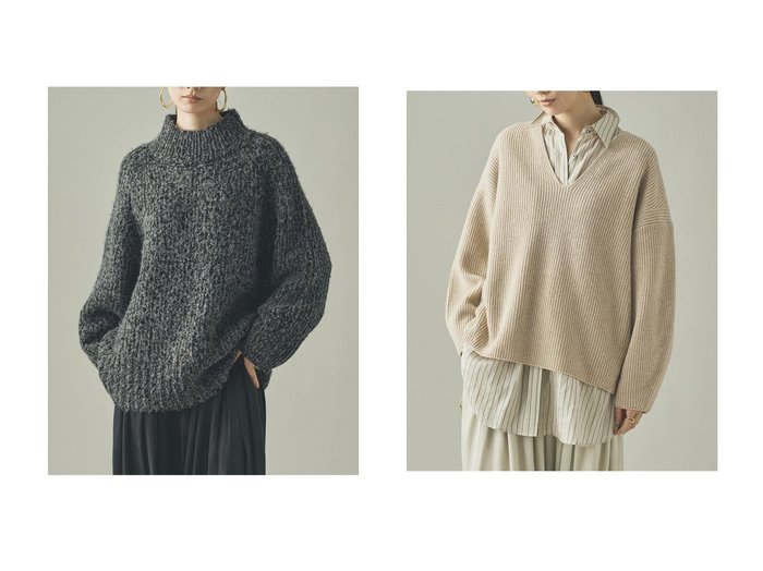 【Curensology/カレンソロジー】のMIXブークレニットプルオーバー&ウールカシミヤUネックニットプルオーバー おすすめ！トレンド、レディースファッションの通販 おすすめ人気トレンドファッション通販アイテム 人気、トレンドファッション・服の通販 founy(ファニー) ファッション Fashion レディースファッション Fashion for Women トップス・カットソー Cut & Sew Tops ニット Knit Tops & Sweaters カジュアルプルオーバー・ニットトップス Pullovers & Knit Tops / Casual Pullovers テクスチャー Texture, Textured Fabric ミックス Mix, Mixed Style リラックス Relax, Relaxed Fit 新作・新入荷 New Arrivals / New In A/W・秋冬 Autumn/Winter なめらか Smooth, Silky Texture ボトム Bottoms, Lower Wear ミドル Middle Length, Mid Height 畦 Ribbed Knit |ID:crp329100000223571