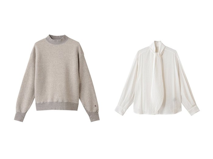 【heliopole/エリオポール】の【TICCA】DOWNEY 裏毛ハイネックプルオーバー&シアーチェックボウタイブラウス おすすめ！トレンド、レディースファッションの通販 おすすめ人気トレンドファッション通販アイテム 人気、トレンドファッション・服の通販 founy(ファニー) ファッション Fashion レディースファッション Fashion for Women トップス・カットソー Cut & Sew Tops シャツ・ブラウス・オフィスカジュアル Elegant Blouses & Button-Ups ロングTシャツ・Tシャツ Longline T-Shirts & Tees カジュアルプルオーバー・ニットトップス Pullovers & Knit Tops / Casual Pullovers カットソー・ベーシックTシャツ Cut-and-Sewn Tops / Stretch Tees & Basics インナー Innerwear コンパクト Compact, Small Size スリーブ Sleeve, Long Sleeve / Short Sleeve ハイネック High Neck, Mock Neck ロング Long, Long-Length 新作・新入荷 New Arrivals / New In |ID:crp329100000223629