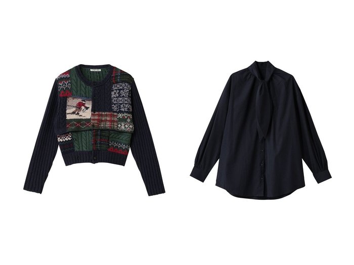 【martinique/マルティニーク】の【CURRENTAGE】Patchwork Hand ニット&【別注】【BOURRIENNE】MERVEILLEUSEコットンタイブラウス おすすめ！トレンド、レディースファッションの通販 おすすめ人気トレンドファッション通販アイテム 人気、トレンドファッション・服の通販 founy(ファニー) ファッション Fashion レディースファッション Fashion for Women トップス・カットソー Cut & Sew Tops ニット Knit Tops & Sweaters カジュアルプルオーバー・ニットトップス Pullovers & Knit Tops / Casual Pullovers シャツ・ブラウス・オフィスカジュアル Elegant Blouses & Button-Ups カーディガン Cardigan, Knitwear クロップド Cropped, Short Length ハンド Hand, Handmade パッチワーク Patchwork, Mixed Fabric 新作・新入荷 New Arrivals / New In |ID:crp329100000223682