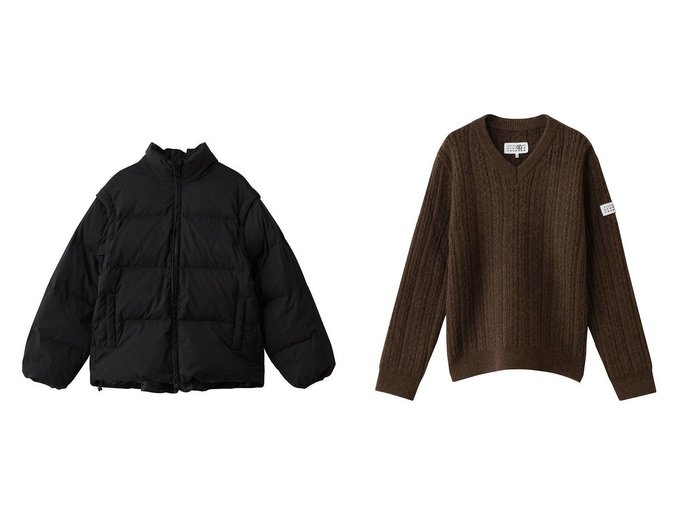 【MM6 Maison Martin Margiela/エムエム6 メゾン マルタン マルジェラ】のVネック ニット トップス&スポーツジャケット おすすめ！トレンド、レディースファッションの通販 おすすめ人気トレンドファッション通販アイテム インテリア・キッズ・メンズ・レディースファッション・服の通販 founy(ファニー) https://founy.com/ ファッション Fashion レディースファッション Fashion for Women アウター Coat / Outerwear Collection コート・ロングコート・ピーコート Long Coats, Peacoats & More レディースジャケット・軽アウター Jackets トップス・カットソー Cut & Sew Tops ニット Knit Tops & Sweaters カジュアルプルオーバー・ニットトップス Pullovers & Knit Tops / Casual Pullovers Vネックトップス V-Neck Tops / V-Cut Neckline Shirts ジップ Zip, Zipper ジャケット Jacket, Outerwear スポーツ Sports, Activewear ダウン Down, Puffer ハイネック High Neck, Mock Neck 新作・新入荷 New Arrivals / New In |ID:crp329100000223688