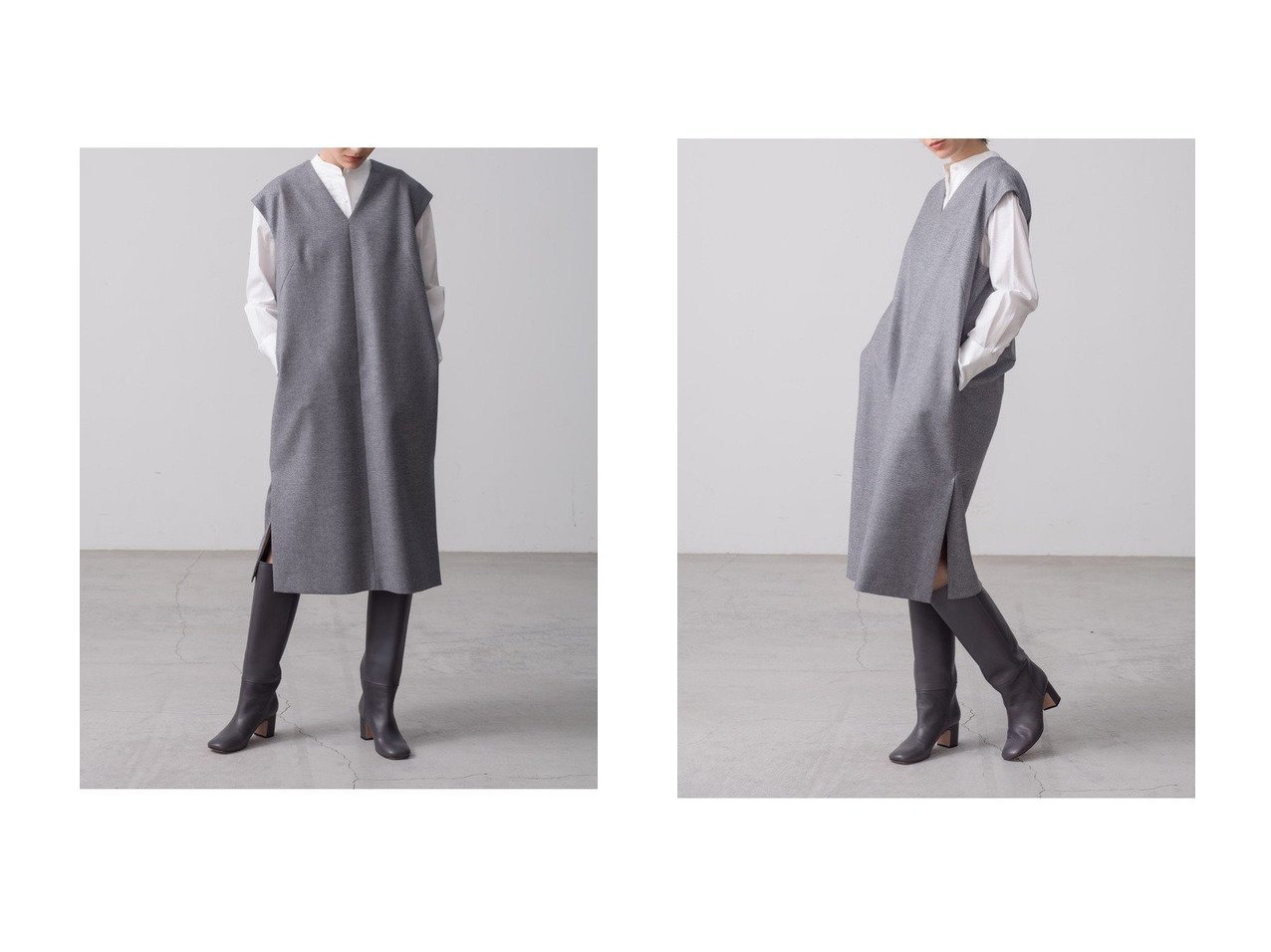 【ebure/エブール】の【店舗限定】ソフトフラノ ノースリーブワンピース おすすめ人気トレンドファッション通販アイテム インテリア・キッズ・メンズ・レディースファッション・服の通販 founy(ファニー) 　ファッション　Fashion　レディースファッション　Fashion for Women　ワンピース　Dresses　チュニック　Tunic Tops & Dresses　おすすめ　Recommended / Our Picks　ウォーム　Warm Fabric　スリット　Slit, Slit Detail　チュニック　Tunic, Long Top　ノースリーブ　Sleeveless, No-Sleeve　パターン　Pattern, Design Print　ベージュ系　Beige　グレー系　Gray　|ID:crp329100000223746