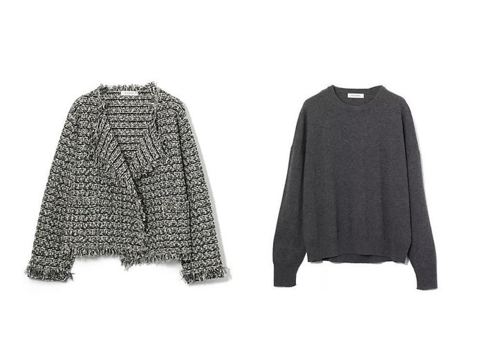 【E by eclat/イーバイエクラ】の【斉藤くみさんコラボ】カシミヤ混ニット&ツイード風ニットガウンジャケット おすすめ！トレンド、レディースファッションの通販 おすすめ人気トレンドファッション通販アイテム 人気、トレンドファッション・服の通販 founy(ファニー) ファッション Fashion レディースファッション Fashion for Women トップス・カットソー Cut & Sew Tops ニット Knit Tops & Sweaters アウター Coat / Outerwear Collection レディースジャケット・軽アウター Jackets なめらか Smooth, Silky Texture コラボ Collaboration, Collab スタイリッシュ Stylish, Fashionable スリット Slit, Slit Detail センター Center, Center Line エレガント 上品 Elegant ガウン Gown, Robe ジャケット Jacket, Outerwear ツイード Twill, Twill Weave フリンジ Fringe, Tassel ボトム Bottoms, Lower Wear ミックス Mix, Mixed Style モダン Modern, Contemporary 洗える Machine Washable 軽量 Lightweight, Ultra Light |ID:crp329100000223748