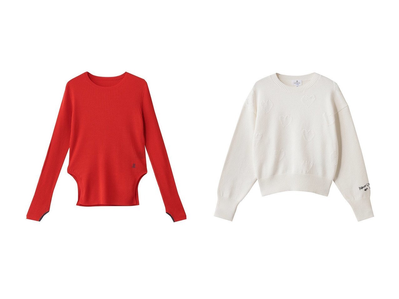 【LANVIN en Bleu/ランバン オン ブルー】のカラーポイントクルーネックリブニット&ハートインターシャニット おすすめ！トレンド、レディースファッションの通販 おすすめ人気トレンドファッション通販アイテム インテリア・キッズ・メンズ・レディースファッション・服の通販 founy(ファニー) 　ファッション　Fashion　レディースファッション　Fashion for Women　トップス・カットソー　Cut & Sew Tops　ニット　Knit Tops & Sweaters　カジュアルプルオーバー・ニットトップス　Pullovers & Knit Tops / Casual Pullovers　コンパクト　Compact, Small Size　シンプル　Simple, Minimal　モチーフ　Motif, Design Theme　新作・新入荷　New Arrivals / New In　インナー　Innerwear　定番　Standard, Basic Item　無地　Plain, Solid Color　ブラック系　Black　オレンジ系　Orange　グレー系　Gray　|ID:crp329100000223779