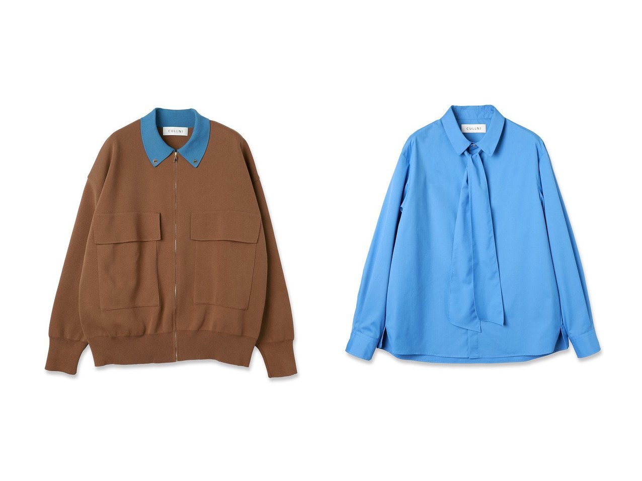 【CULLNI/クルニ】の【UNISEX】ビッグポケット ジップアップ ニットジャケット&【UNISEX】ハイカウントブロード ボウタイシャツ おすすめ！トレンド、レディースファッションの通販 おすすめ人気トレンドファッション通販アイテム インテリア・キッズ・メンズ・レディースファッション・服の通販 founy(ファニー) 　ファッション　Fashion　レディースファッション　Fashion for Women　トップス・カットソー　Cut & Sew Tops　シャツ・ブラウス・オフィスカジュアル　Elegant Blouses & Button-Ups　アウター　Coat / Outerwear Collection　レディースジャケット・軽アウター　Jackets　ユニセックス　Unisex, Genderless　なめらか　Smooth, Silky Texture　スリット　Slit, Slit Detail　スリーブ　Sleeve, Long Sleeve / Short Sleeve　ハイネック　High Neck, Mock Neck　パターン　Pattern, Design Print　ブロード　Broadcloth, Fine Cotton　ラウンド　Round, Round Neck　リボン　Ribbon, Bow　ロング　Long, Long-Length　エレガント 上品　Elegant　新作・新入荷　New Arrivals / New In　ホワイト系　White　ブルー系　Blue　ブラウン系　Brown　ブラック系　Black　|ID:crp329100000223787