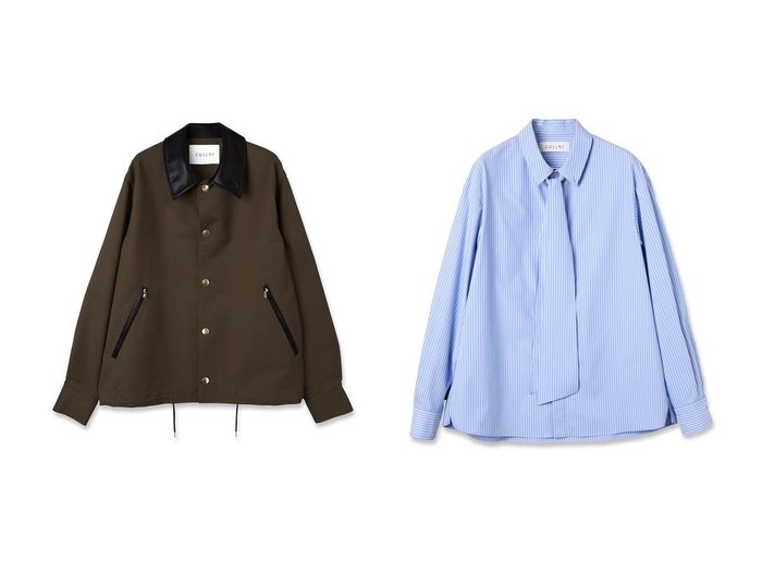 【CULLNI/クルニ】の【UNISEX】ストライプ ボウタイシャツ&【UNISEX】シャンブレーギャバジン ドットボタン コーチジャケット おすすめ！トレンド、レディースファッションの通販 おすすめ人気トレンドファッション通販アイテム 人気、トレンドファッション・服の通販 founy(ファニー) ファッション Fashion レディースファッション Fashion for Women トップス・カットソー Cut & Sew Tops シャツ・ブラウス・オフィスカジュアル Elegant Blouses & Button-Ups アウター Coat / Outerwear Collection レディースジャケット・軽アウター Jackets ユニセックス Unisex, Genderless ストライプ Stripe, Striped Pattern ストレッチ Stretch, Stretchy Fabric スリット Slit, Slit Detail スリーブ Sleeve, Long Sleeve / Short Sleeve タイプライター Typewriter Fabric, Crisp Cotton ハイネック High Neck, Mock Neck パターン Pattern, Design Print モダン Modern, Contemporary ラウンド Round, Round Neck リボン Ribbon, Bow ロング Long, Long-Length エレガント 上品 Elegant 新作・新入荷 New Arrivals / New In |ID:crp329100000223788