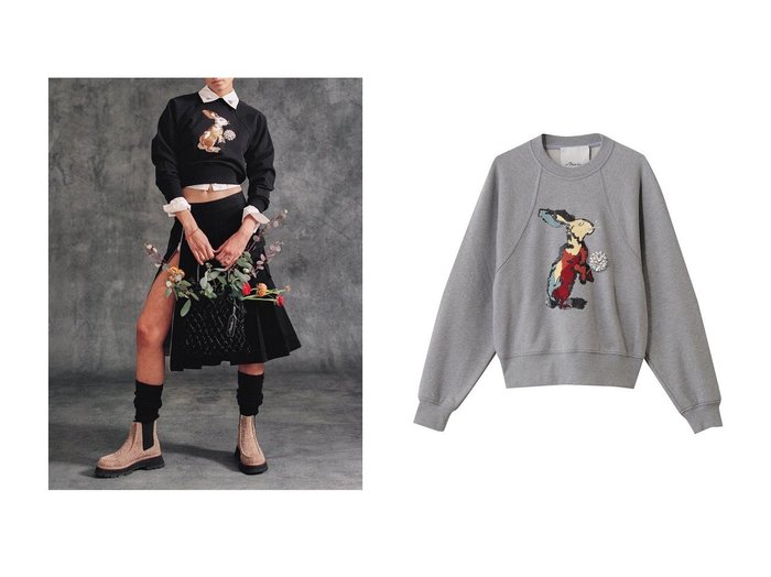 【3.1 Phillip Lim/スリーワン フィリップリム】のRABBIT 刺しゅう ロングスリーブ スウェットシャツ おすすめ！トレンド、レディースファッションの通販 おすすめ人気トレンドファッション通販アイテム 人気、トレンドファッション・服の通販 founy(ファニー) ファッション Fashion レディースファッション Fashion for Women トップス・カットソー Cut & Sew Tops シャツ・ブラウス・オフィスカジュアル Elegant Blouses & Button-Ups レディースパーカー・カジュアルフーディー Casual Hoodies & Sweatshirts ロングTシャツ・Tシャツ Longline T-Shirts & Tees スウェット・クルーネックトップス Sweatshirts & Crewnecks / Relaxed Fit Sweat Tops カットソー・ベーシックTシャツ Cut-and-Sewn Tops / Stretch Tees & Basics スウェット / スエット Sweatshirt, Sweatwear スリーブ Sleeve, Long Sleeve / Short Sleeve フロント Front, Front Design リラックス Relax, Relaxed Fit ロング Long, Long-Length 新作・新入荷 New Arrivals / New In |ID:crp329100000223792