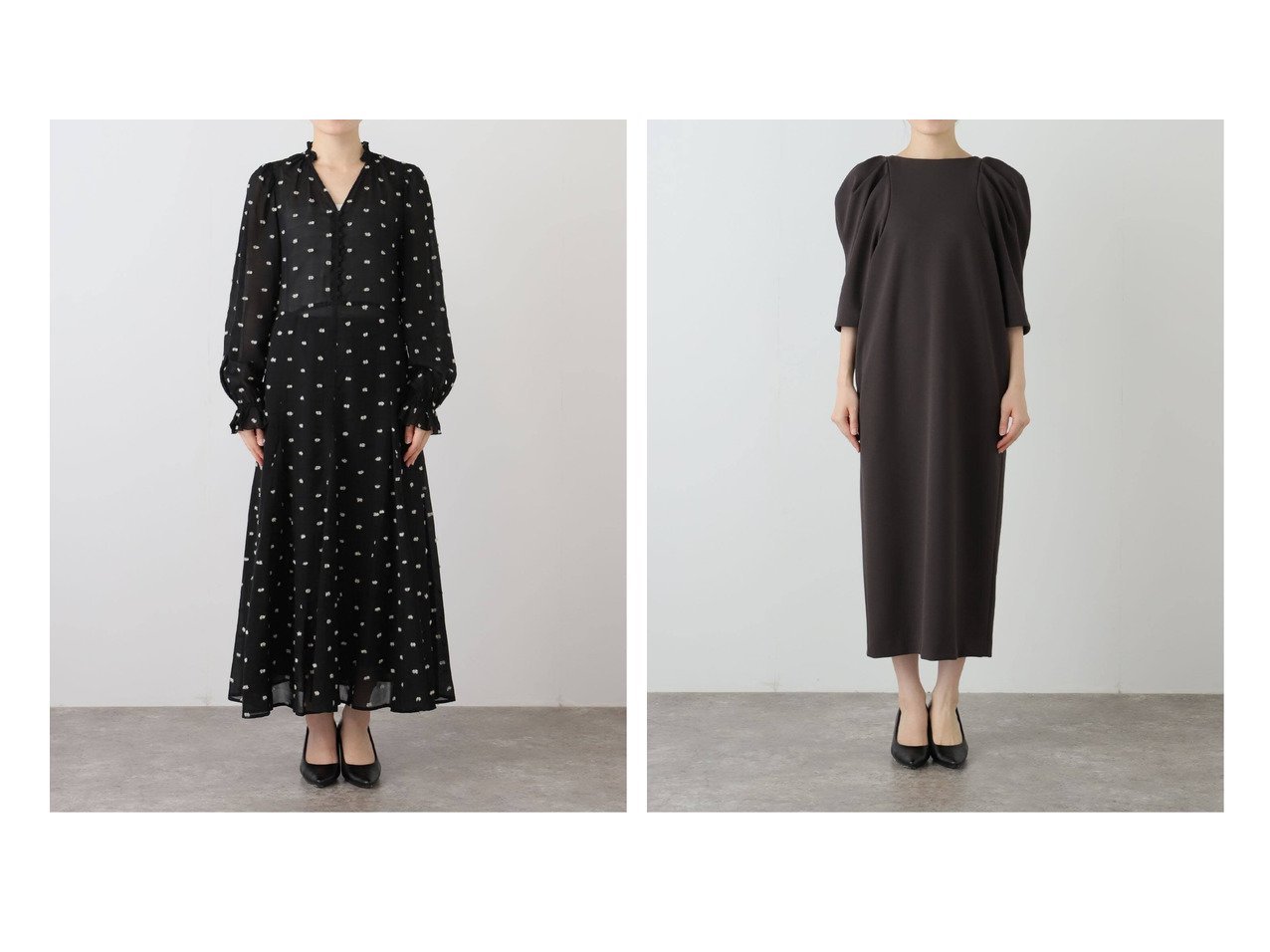 【IENA/イエナ】のPONPONフレアワンピース&ショルダータックジョーゼットワンピース おすすめ！トレンド、レディースファッションの通販 おすすめ人気トレンドファッション通販アイテム インテリア・キッズ・メンズ・レディースファッション・服の通販 founy(ファニー) 　ファッション　Fashion　レディースファッション　Fashion for Women　ワンピース　Dresses　ギャザー　Gathered, Ruffled　切替　Switching, Contrast Panel　スキッパー　Skipper, Open Collar　スマート　Smart, Elegant　ドット　Polka Dot, Dot Pattern　フェミニン　Feminine, Girly　フリル　Frill, Ruffle　フレア　Flare, Flared　フロント　Front, Front Design　ペチコート　Petticoat, Underskirt　ポケット　Pocket, Pocket Detail　ポンポン　Pom-Pom, Fluffy Ball　2025年　2025　2025-2026秋冬・A/W　Autumn/Winter 2025–26 AW25–26　ブラック系　Black　ブルー系　Blue　グレー系　Gray　|ID:crp329100000223800