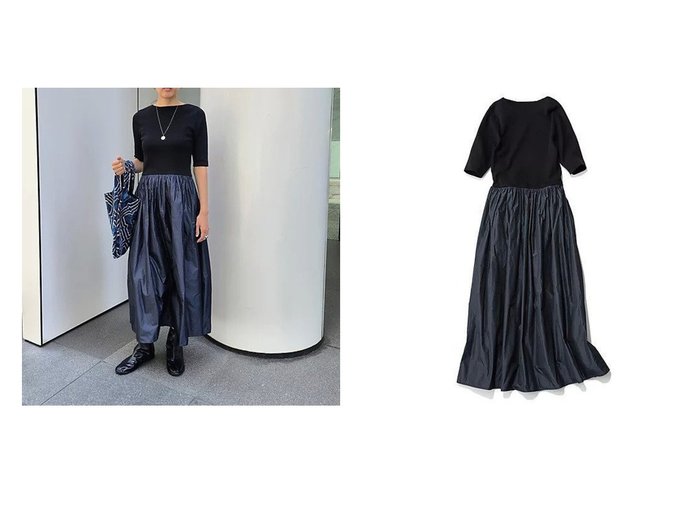 【1er Arrondissement/プルミエ アロンディスモン】の【Marisol別注】ニットドッキングワンピース おすすめ！トレンド、レディースファッションの通販 おすすめ人気トレンドファッション通販アイテム 人気、トレンドファッション・服の通販 founy(ファニー) ファッション Fashion レディースファッション Fashion for Women ワンピース Dresses おすすめ Recommended / Our Picks コンパクト Compact, Small Size ジャケット Jacket, Outerwear タフタ Taffeta, Structured Fabric ドッキング Docking, Mixed Material フォルム Silhouette, Form フレア Flare, Flared ブルゾン Blouson, Bomber Jacket エレガント 上品 Elegant 別注 Limited Edition, Custom Order |ID:crp329100000223805