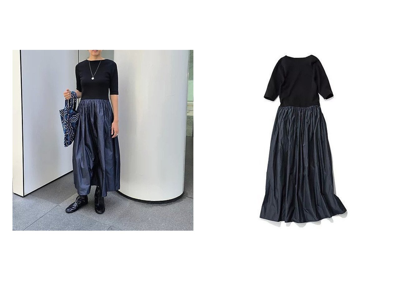 【1er Arrondissement/プルミエ アロンディスモン】の【Marisol別注】ニットドッキングワンピース おすすめ！トレンド、レディースファッションの通販 おすすめ人気トレンドファッション通販アイテム インテリア・キッズ・メンズ・レディースファッション・服の通販 founy(ファニー) 　ファッション　Fashion　レディースファッション　Fashion for Women　ワンピース　Dresses　おすすめ　Recommended / Our Picks　コンパクト　Compact, Small Size　ジャケット　Jacket, Outerwear　タフタ　Taffeta, Structured Fabric　ドッキング　Docking, Mixed Material　フォルム　Silhouette, Form　フレア　Flare, Flared　ブルゾン　Blouson, Bomber Jacket　エレガント 上品　Elegant　別注　Limited Edition, Custom Order　ブルー系　Blue　|ID:crp329100000223805
