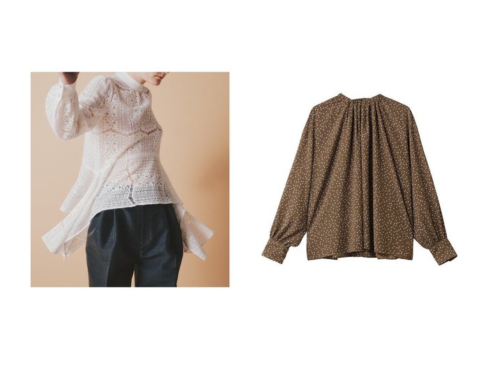【Room no.8/ルームエイト】の【Room no.8 BLACK】COTTON コード レース ドレープ トップス&【Room no.8 BLACK】AMUNZEN DOT ネックギャザー シャツ おすすめ！トレンド、レディースファッションの通販 おすすめ人気トレンドファッション通販アイテム 人気、トレンドファッション・服の通販 founy(ファニー) ファッション Fashion レディースファッション Fashion for Women トップス・カットソー Cut & Sew Tops シャツ・ブラウス・オフィスカジュアル Elegant Blouses & Button-Ups ギャザー Gathered, Ruffled シアー Sheer, See-Through スリーブ Sleeve, Long Sleeve / Short Sleeve ドット Polka Dot, Dot Pattern ロング Long, Long-Length エレガント 上品 Elegant 新作・新入荷 New Arrivals / New In |ID:crp329100000223817