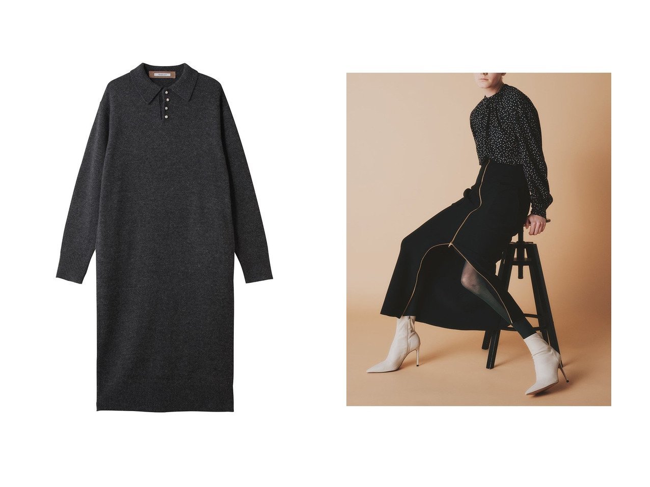 【Room no.8/ルームエイト】の【Room no.8 BLACK】GARTER リブ ジップ アップ スカート&WOOL パールボタン ポロ ドレス おすすめ！トレンド、レディースファッションの通販 おすすめ人気トレンドファッション通販アイテム インテリア・キッズ・メンズ・レディースファッション・服の通販 founy(ファニー) 　ファッション　Fashion　レディースファッション　Fashion for Women　ワンピース　Dresses　フォーマル・パーティードレス・結婚式用ドレス　Elegant & Casual Dresses　チュニック　Tunic Tops & Dresses　スカート　Skirts　ロングスカート　Long Skirts / Maxi & Midi Skirts　クラシカル　Classical, Vintage-Inspired　シューズ　Shoes, Footwear　ストレート　Straight, Straight Cut　スニーカー　Sneakers, Trainers　スポーティ　Sporty, Casual Athletic　チュニック　Tunic, Long Top　ドレス　Dress, One-Piece　バランス　Balance, Style Balance　パール　Pearl, Pearl Accent　ロング　Long, Long-Length　新作・新入荷　New Arrivals / New In　グレー系　Gray　ブラック系　Black　|ID:crp329100000223818