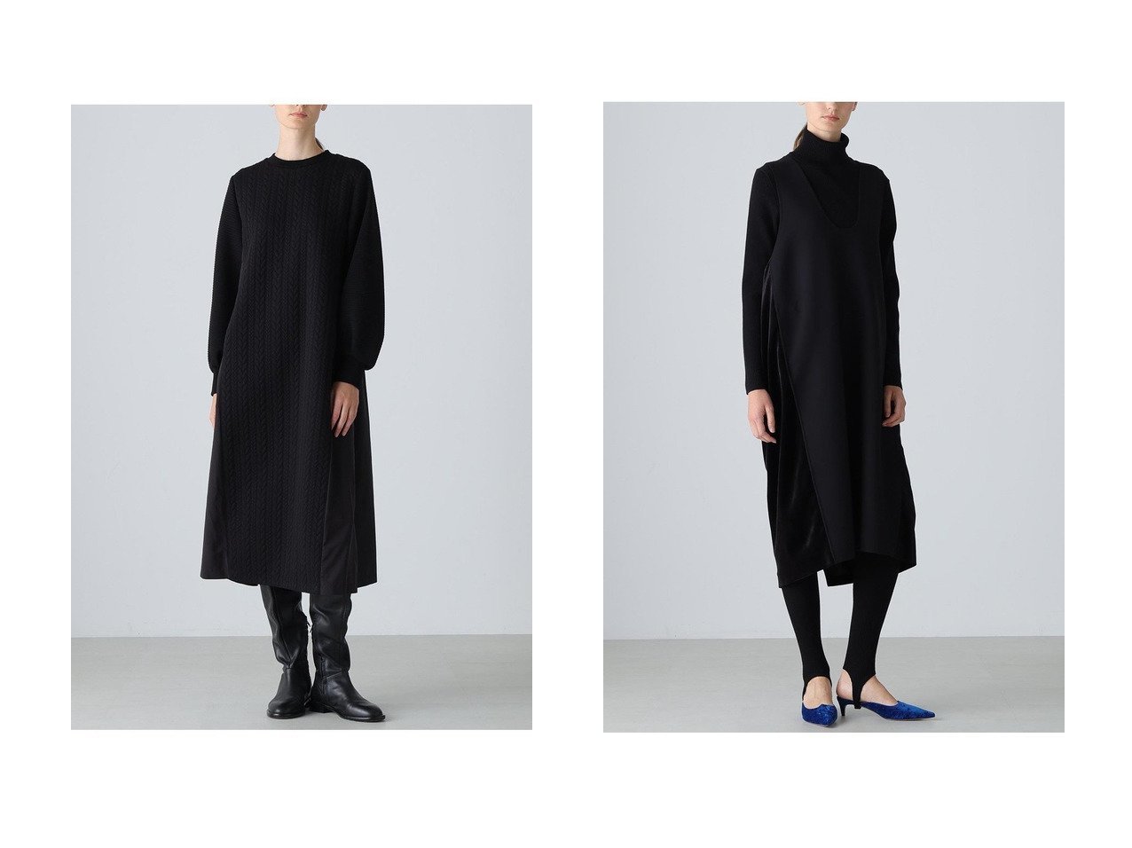 【ADORE/アドーア】のジャガードジャージーワンピース&ウールリバーワンピース おすすめ！トレンド、レディースファッションの通販 おすすめ人気トレンドファッション通販アイテム インテリア・キッズ・メンズ・レディースファッション・服の通販 founy(ファニー) 　ファッション　Fashion　レディースファッション　Fashion for Women　ワンピース　Dresses　チュニック　Tunic Tops & Dresses　ダブル　Double, Double-Breasted　チュニック　Tunic, Long Top　フェイス　Face, Facial Design　ベロア　Velour, Soft Velvet　エレガント 上品　Elegant　新作・新入荷　New Arrivals / New In　ブラック系　Black　|ID:crp329100000223850
