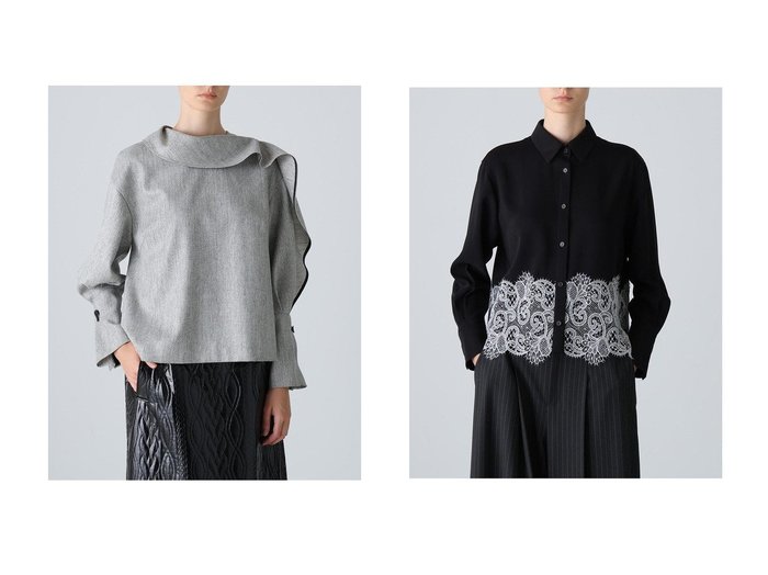 【ADORE/アドーア】のトップヘリンボーンブラウス&ライトジョーゼットブラウス おすすめ！トレンド、レディースファッションの通販 おすすめ人気トレンドファッション通販アイテム 人気、トレンドファッション・服の通販 founy(ファニー) ファッション Fashion レディースファッション Fashion for Women トップス・カットソー Cut & Sew Tops シャツ・ブラウス・オフィスカジュアル Elegant Blouses & Button-Ups アシンメトリー Asymmetrical Style スリーブ Sleeve, Long Sleeve / Short Sleeve ツイード Twill, Twill Weave ラッフル Ruffle, Frill ロング Long, Long-Length 新作・新入荷 New Arrivals / New In |ID:crp329100000223852
