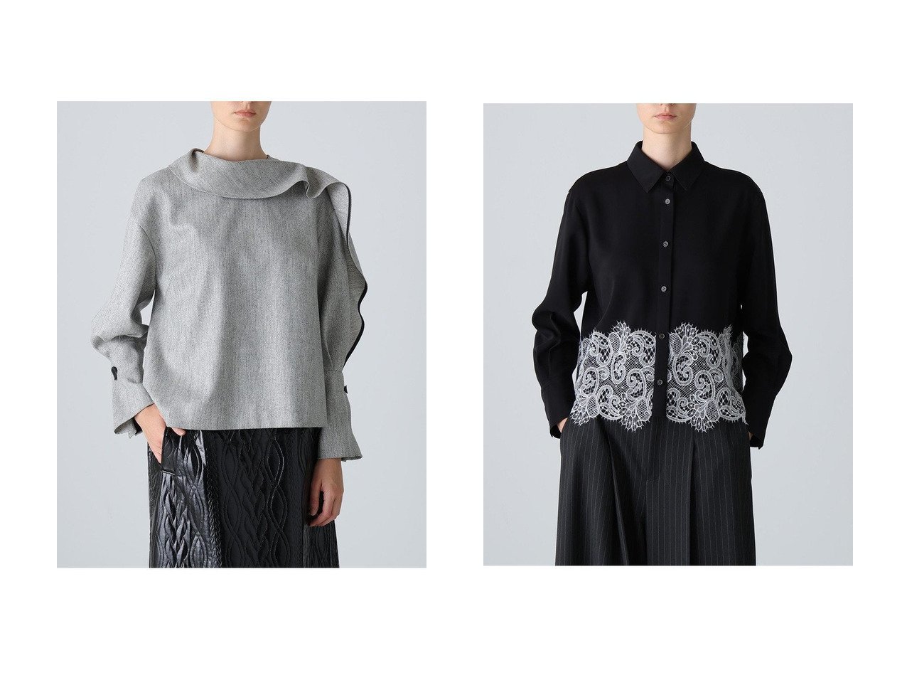 【ADORE/アドーア】のトップヘリンボーンブラウス&ライトジョーゼットブラウス おすすめ！トレンド、レディースファッションの通販 おすすめ人気トレンドファッション通販アイテム インテリア・キッズ・メンズ・レディースファッション・服の通販 founy(ファニー) 　ファッション　Fashion　レディースファッション　Fashion for Women　トップス・カットソー　Cut & Sew Tops　シャツ・ブラウス・オフィスカジュアル　Elegant Blouses & Button-Ups　アシンメトリー　Asymmetrical Style　スリーブ　Sleeve, Long Sleeve / Short Sleeve　ツイード　Twill, Twill Weave　ラッフル　Ruffle, Frill　ロング　Long, Long-Length　新作・新入荷　New Arrivals / New In　グレー系　Gray　ブラック系　Black　|ID:crp329100000223852