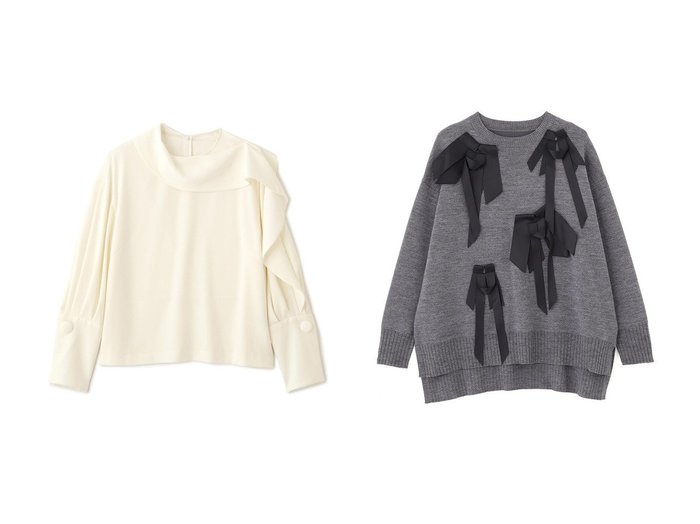 【ADORE/アドーア】のバックサテンジョーゼットブラウス&リボンニット おすすめ！トレンド、レディースファッションの通販 おすすめ人気トレンドファッション通販アイテム 人気、トレンドファッション・服の通販 founy(ファニー) ファッション Fashion レディースファッション Fashion for Women トップス・カットソー Cut & Sew Tops シャツ・ブラウス・オフィスカジュアル Elegant Blouses & Button-Ups バッグ Bags ニット Knit Tops & Sweaters カジュアルプルオーバー・ニットトップス Pullovers & Knit Tops / Casual Pullovers アシンメトリー Asymmetrical Style カフス Cuff Design スリーブ Sleeve, Long Sleeve / Short Sleeve ドレープ Drape, Draping Fabric バランス Balance, Style Balance ラッフル Ruffle, Frill ロング Long, Long-Length エレガント 上品 Elegant 新作・新入荷 New Arrivals / New In |ID:crp329100000223855