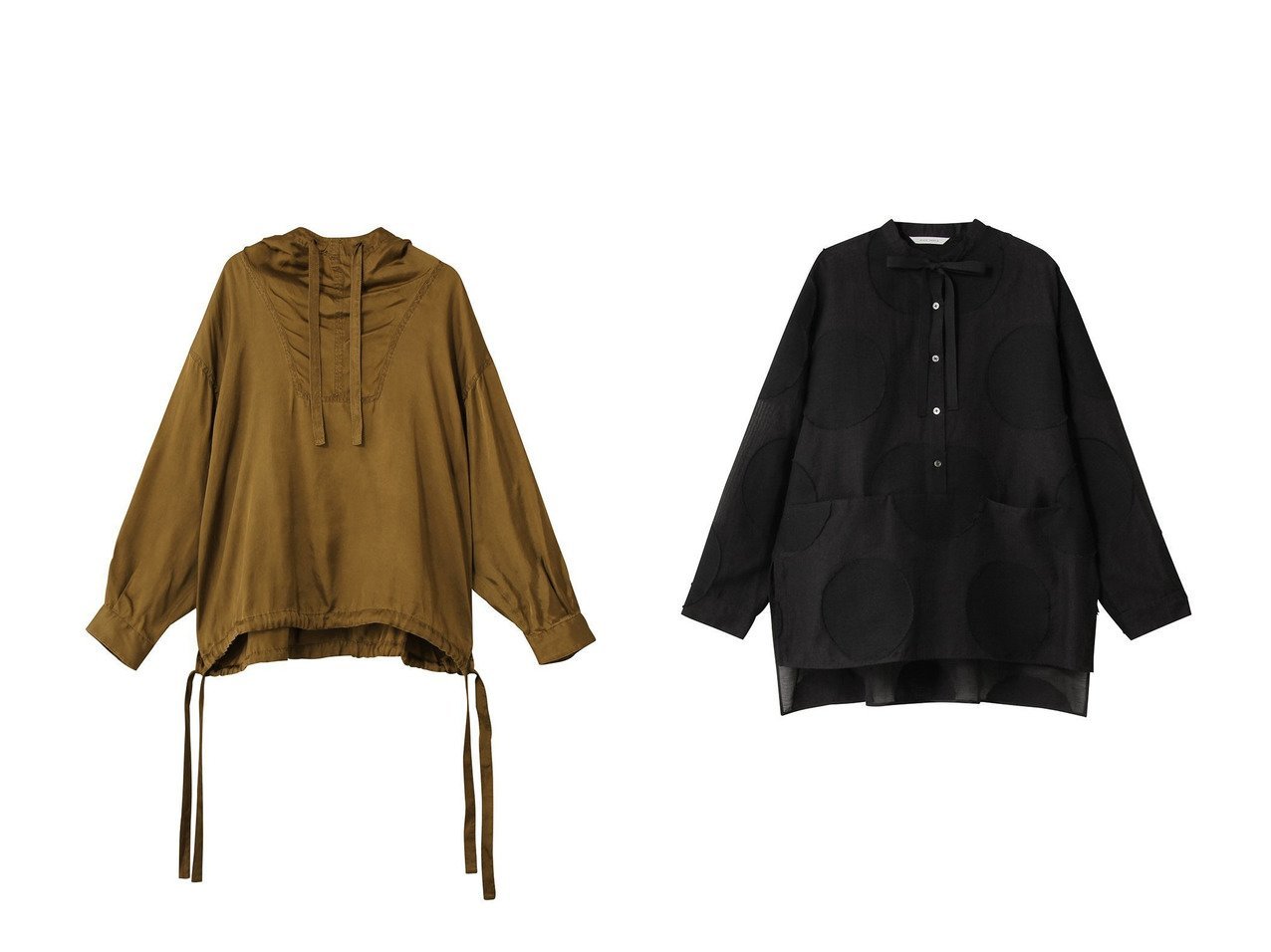 【PLAIN PEOPLE/プレインピープル】のearth pigment cloth アノラック風ブラウス&ビッグドットスラッシュネックシャツ おすすめ！トレンド、レディースファッションの通販 おすすめ人気トレンドファッション通販アイテム インテリア・キッズ・メンズ・レディースファッション・服の通販 founy(ファニー) 　ファッション　Fashion　レディースファッション　Fashion for Women　トップス・カットソー　Cut & Sew Tops　シャツ・ブラウス・オフィスカジュアル　Elegant Blouses & Button-Ups　とろみ　Fluid, Flowy Fabric　スタイリッシュ　Stylish, Fashionable　スリーブ　Sleeve, Long Sleeve / Short Sleeve　トラベル　Travel, Travel Gear　モダン　Modern, Contemporary　ロング　Long, Long-Length　エレガント 上品　Elegant　新作・新入荷　New Arrivals / New In　ブラウン系　Brown　グリーン系　Green　グレー系　Gray　ブラック系　Black　|ID:crp329100000223864