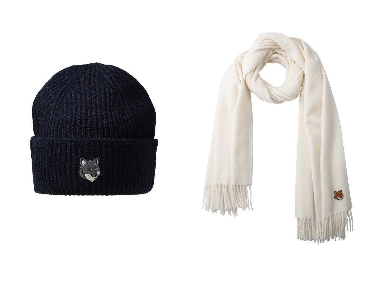 【MAISON KITSUNE/メゾン キツネ】の【UNISEX】FOX ヘッド ラージ ビーニー&【UNISEX】FOX ヘッド スカーフ おすすめ！トレンド、レディースファッションの通販 おすすめ人気トレンドファッション通販アイテム インテリア・キッズ・メンズ・レディースファッション・服の通販 founy(ファニー) 　ファッション　Fashion　レディースファッション　Fashion for Women　ストール　Soft & Warm Scarves　マフラー・スヌード / 冬小物の定番　Scarves & Mufflers　トップス・カットソー　Cut & Sew Tops　ニット　Knit Tops & Sweaters　キャップ&ハット　Hats & Caps　ユニセックス　Unisex, Genderless　シンプル　Simple, Minimal　スカーフ　Scarf, Neckwear　ストール　Stole, Wrap　フォックス　Fox, Fox Fur　フリンジ　Fringe, Tassel　マフラー　Scarf, Muffler　新作・新入荷　New Arrivals / New In　A/W・秋冬　Autumn/Winter　ブルー系　Blue　ブラック系　Black　|ID:crp329100000223926