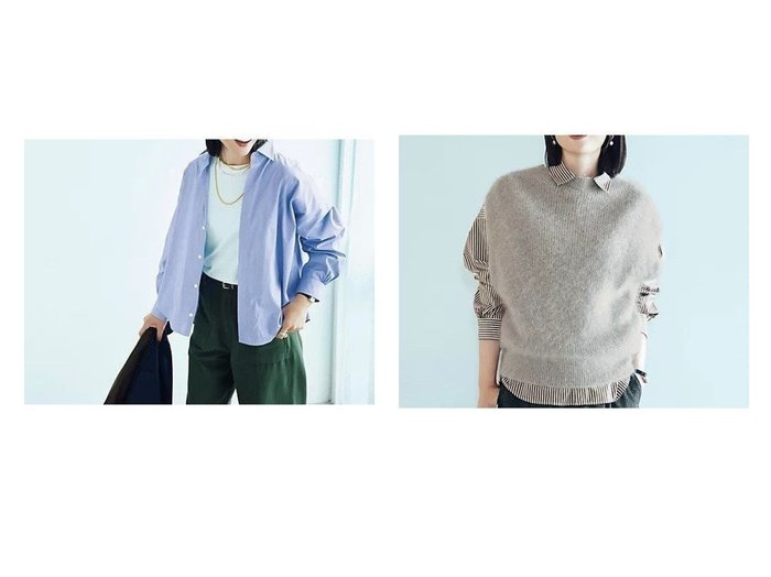 【12closet/トゥエルブクローゼット】の【DEAR DAYS】【洗える】バックフレアオーバーシャツ&【DEAR DAYS】キッドモヘヤ混ベスト おすすめ！トレンド、レディースファッションの通販 おすすめ人気トレンドファッション通販アイテム 人気、トレンドファッション・服の通販 founy(ファニー) ファッション Fashion レディースファッション Fashion for Women トップス・カットソー Cut & Sew Tops シャツ・ブラウス・オフィスカジュアル Elegant Blouses & Button-Ups バッグ Bags アウター Coat / Outerwear Collection ベスト&ジレ / 重ね着スタイル Vests & Gilets ギャザー Gathered, Ruffled ストライプ Stripe, Striped Pattern フロント Front, Front Design ヨーク Yoke, Yoke Design ワイド Wide, Wide Fit 定番 Standard, Basic Item 洗える Machine Washable アンゴラ Angora Knitwear インナー Innerwear ブラウジング Blouson Silhouette, Cinched Waist ベスト Vest, Waistcoat 秋 Autumn |ID:crp329100000223963