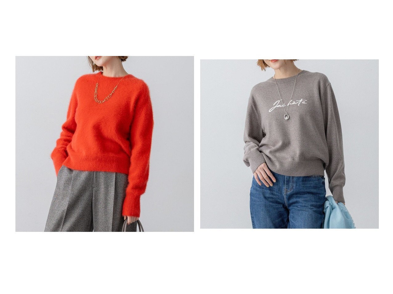 【NIJYUSANKU/23区】のフォックスカシミヤファー ショート丈 ニット&【/洗える】インターシャ ロゴ ニット おすすめ！トレンド、レディースファッションの通販 おすすめ人気トレンドファッション通販アイテム インテリア・キッズ・メンズ・レディースファッション・服の通販 founy(ファニー) 　ファッション　Fashion　レディースファッション　Fashion for Women　トップス・カットソー　Cut & Sew Tops　ニット　Knit Tops & Sweaters　ショート　Short, Short Length　スリーブ　Sleeve, Long Sleeve / Short Sleeve　セーター　Sweater, Knitwear　デニム　Denim, Jeans Material　トレンド　Trend, Trending Now　フォックス　Fox, Fox Fur　冬　Winter / This Winter　A/W・秋冬　Autumn/Winter　新作・新入荷　New Arrivals / New In　エレガント 上品　Elegant　2025年　2025　2025-2026秋冬・A/W　Autumn/Winter 2025–26 AW25–26　オレンジ系　Orange　ブラウン系　Brown　ブルー系　Blue　イエロー系　Yellow　グレー系　Gray　|ID:crp329100000223979