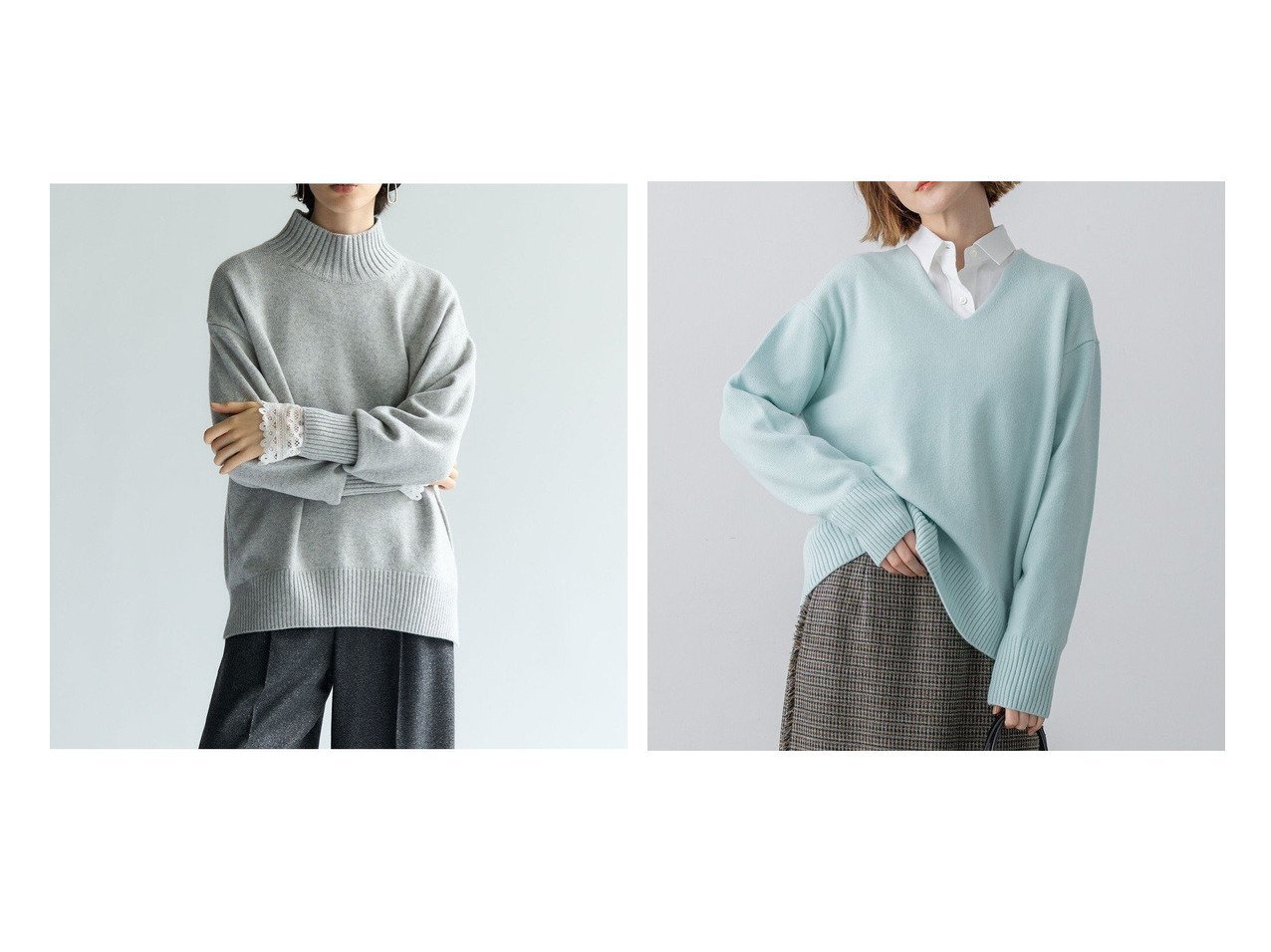 【NIJYUSANKU/23区】の【洗える】カシミヤブレンド ハイネック ニット&【洗える】カシミヤブレンド Vネック ニット おすすめ！トレンド、レディースファッションの通販 おすすめ人気トレンドファッション通販アイテム インテリア・キッズ・メンズ・レディースファッション・服の通販 founy(ファニー) 　ファッション　Fashion　レディースファッション　Fashion for Women　トップス・カットソー　Cut & Sew Tops　ニット　Knit Tops & Sweaters　Vネックトップス　V-Neck Tops / V-Cut Neckline Shirts　イタリア　Italy　洗える　Machine Washable　シンプル　Simple, Minimal　スリット　Slit, Slit Detail　セーター　Sweater, Knitwear　ハイネック　High Neck, Mock Neck　フロント　Front, Front Design　ラウンド　Round, Round Neck　A/W・秋冬　Autumn/Winter　冬　Winter / This Winter　新作・新入荷　New Arrivals / New In　エレガント 上品　Elegant　2025年　2025　2025-2026秋冬・A/W　Autumn/Winter 2025–26 AW25–26　グレー系　Gray　ホワイト系　White　ベージュ系　Beige　グリーン系　Green　|ID:crp329100000223989