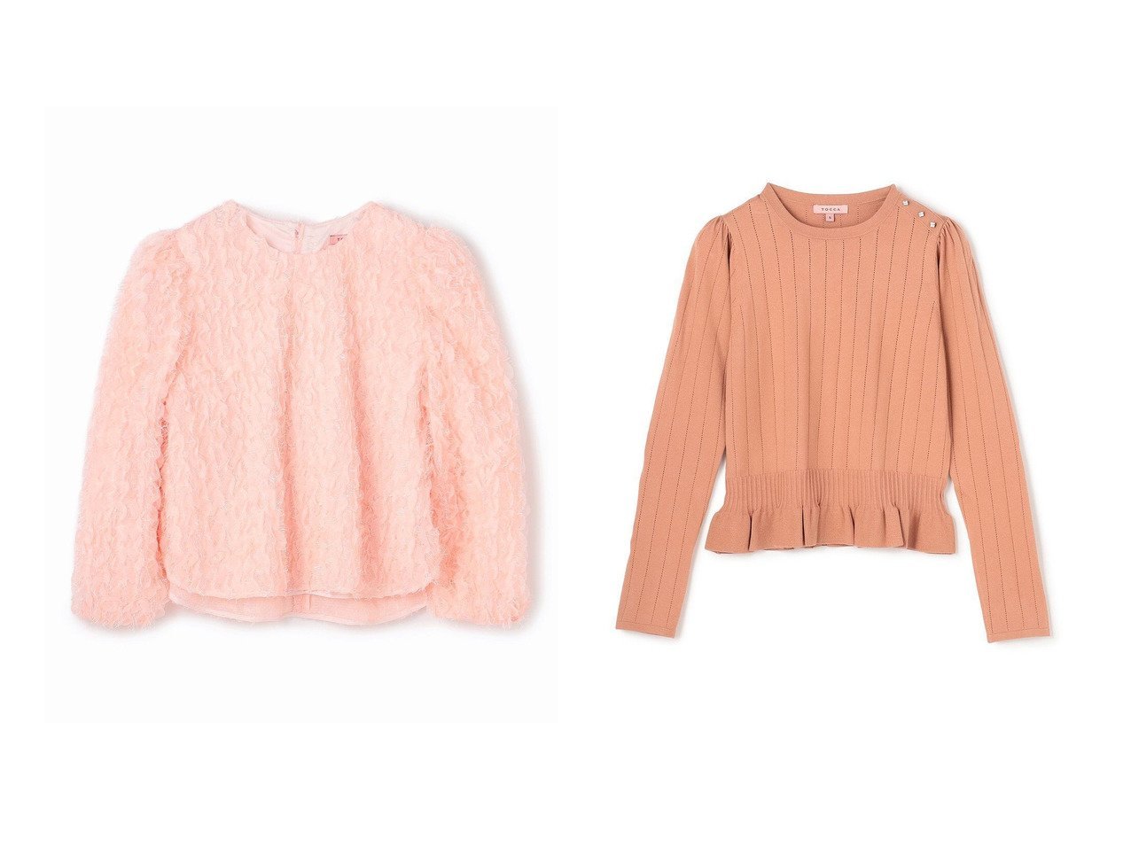 【TOCCA/トッカ】の【洗える】IN ROMANCE ペプラム ニットプルオーバー&【洗える】RUFFLE WALTZ ブラウス おすすめ！トレンド、レディースファッションの通販 おすすめ人気トレンドファッション通販アイテム インテリア・キッズ・メンズ・レディースファッション・服の通販 founy(ファニー) 　ファッション　Fashion　レディースファッション　Fashion for Women　トップス・カットソー　Cut & Sew Tops　シャツ・ブラウス・オフィスカジュアル　Elegant Blouses & Button-Ups　ニット　Knit Tops & Sweaters　カジュアルプルオーバー・ニットトップス　Pullovers & Knit Tops / Casual Pullovers　新作・新入荷　New Arrivals / New In　2025年　2025　2025-2026秋冬・A/W　Autumn/Winter 2025–26 AW25–26　冬　Winter / This Winter　ウォッシャブル　Machine Washable　コンパクト　Compact, Small Size　シフォン　Chiffon, Lightweight Fabric　チュール　Tulip, Tulip Motif　トレンド　Trend, Trending Now　バランス　Balance, Style Balance　ラッフル　Ruffle, Frill　夏　Summer　S/S・春夏　SS, Spring/Summer, Warm Season　洗える　Machine Washable　A/W・秋冬　Autumn/Winter　イエロー系　Yellow　レッド系　Red　|ID:crp329100000223993